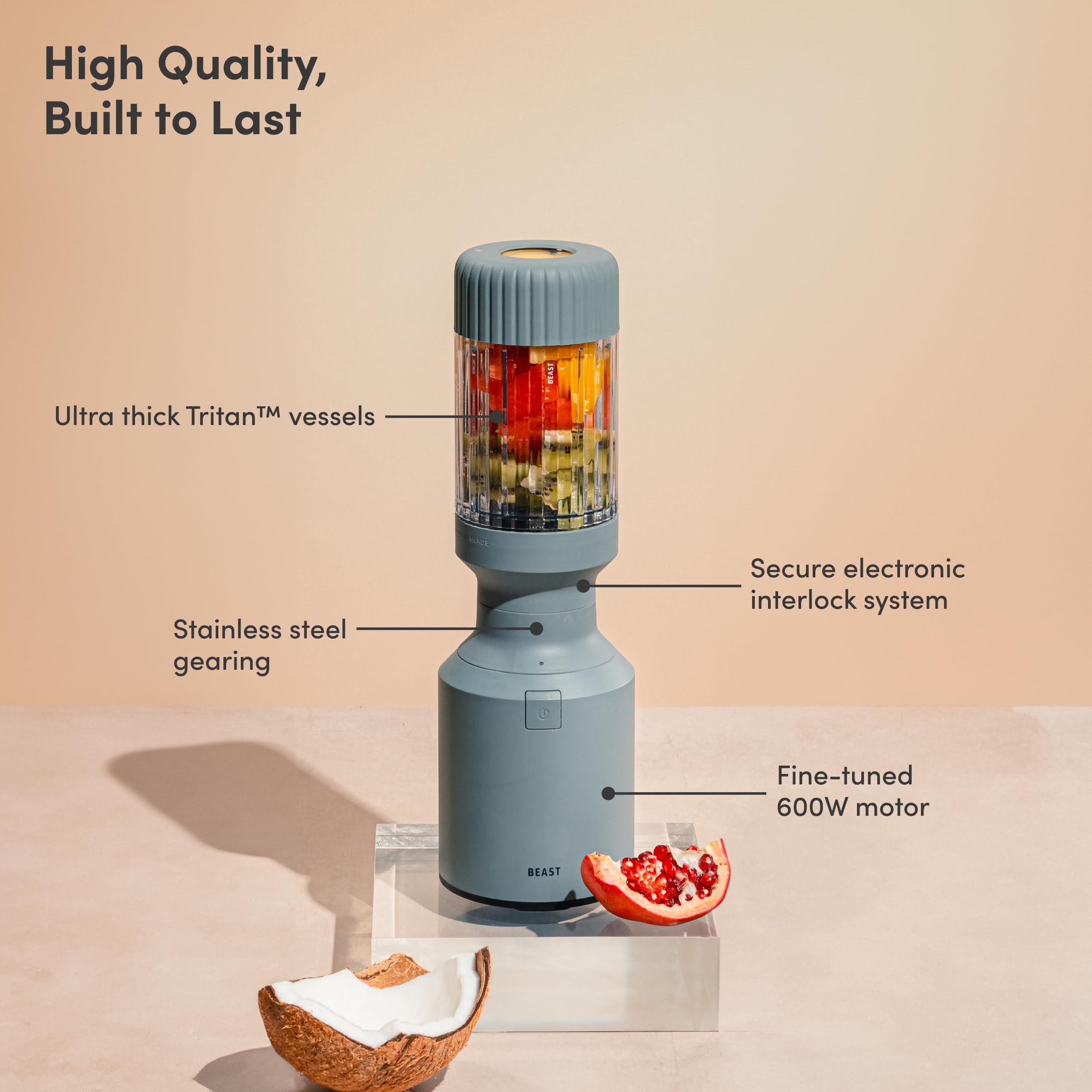 The Beast Mini Blender - 600W Powerful Personal Blender for Smoothies, Protein Shakes, Sauces & Dips | Compact Countertop Blender with Straw Cap & Included Straws | Perfect for Kitchen, Office & Travel | Mist Color