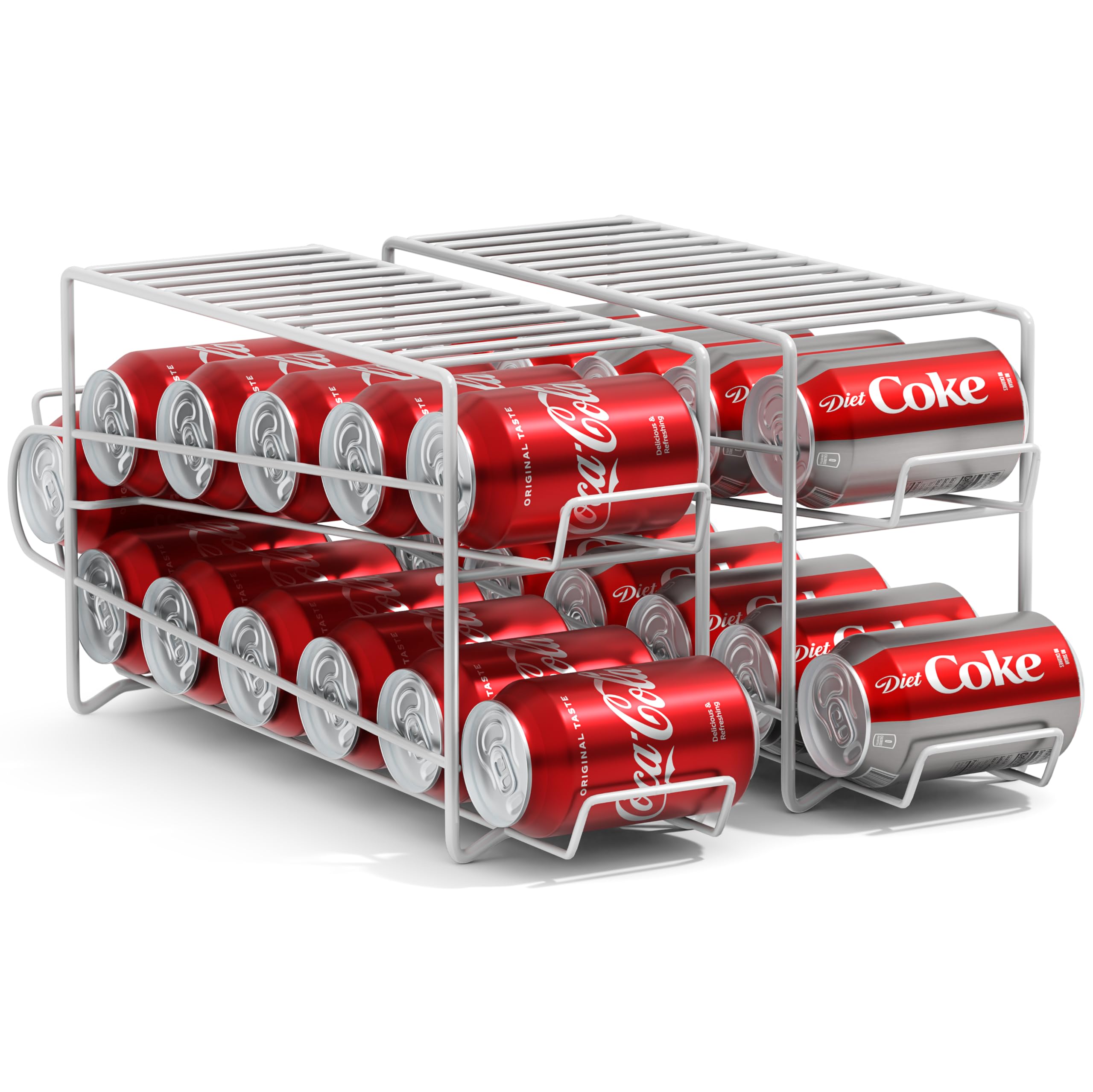 Sorbus 12oz Soda Can Organizer & Dispenser - 2 Pack White Refrigerator Storage Rack for 12 Standard Cans | Perfect for Kitchen, Pantry, Office Mini Fridge & Party Beverage Organization