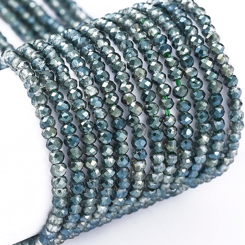 FASHEWELRY 10 Strands 2mm Briolette Faceted Crystal Glass Beads - Dark Slate Gray Spacer Beads for DIY Jewelry Making, Necklace & Bracelet Crafting | Perfect for Wedding, Party & Gift Accessories