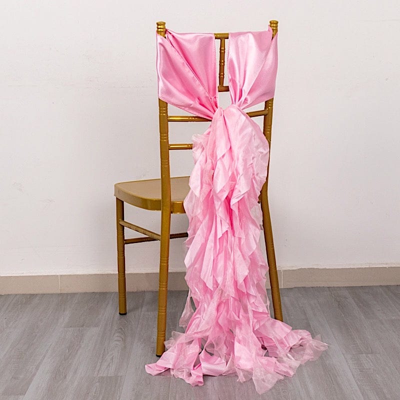5 Pack Curly Willow Chiffon Satin Chair Sashes - Elegant Wedding Decor, Bridal Shower & Party Chair Ribbons for Banquet, Reception, and Special Events