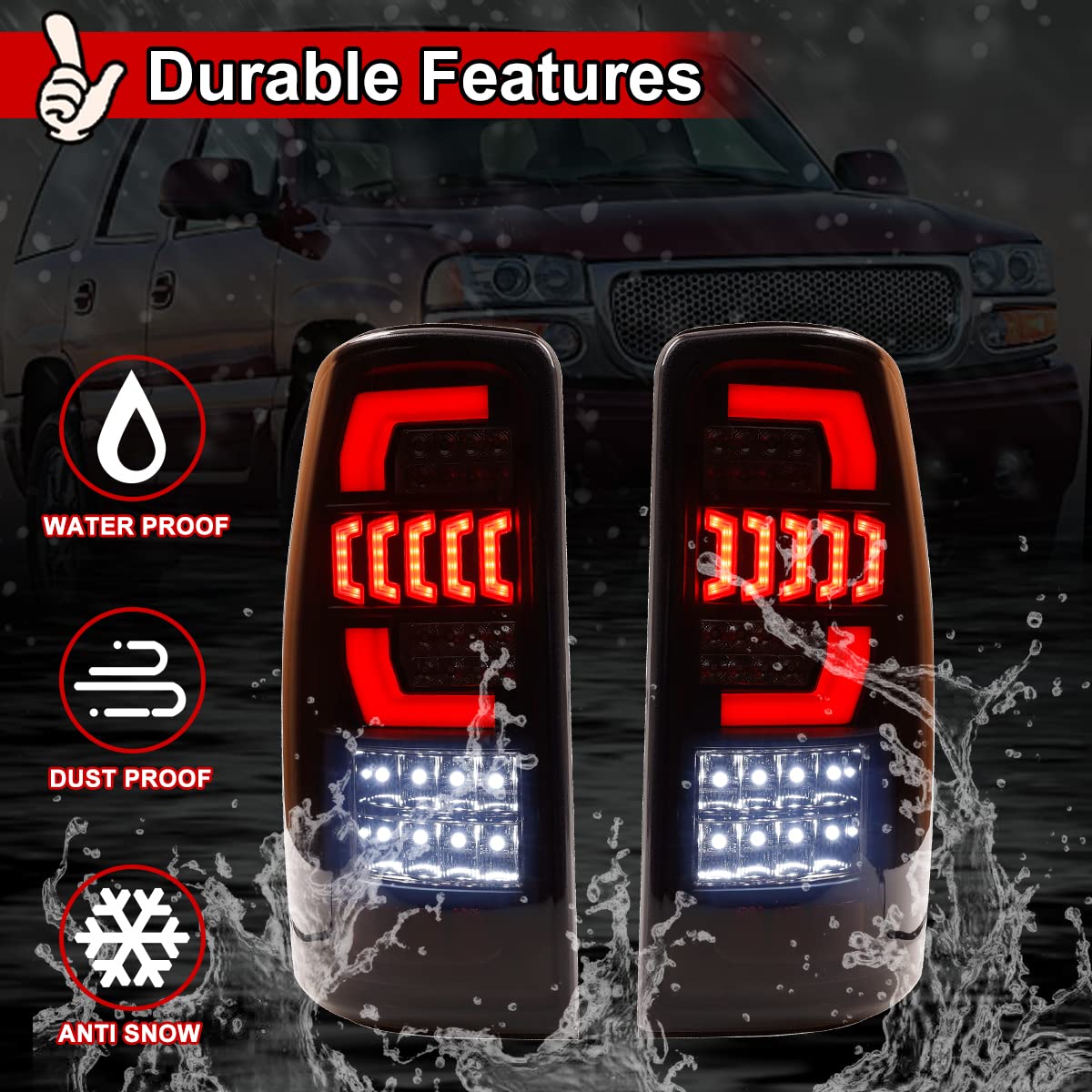 Nixon Offroad LED Tail Lights for 2000-2006 Chevy Suburban 1500/2500, Tahoe & GMC Yukon - Matte Black Housing with Smoke Lens - Direct Replacement Rear Lamp Assembly (1 Pair) - Perfect for Off-Roading, Night Driving & Vehicle Customization