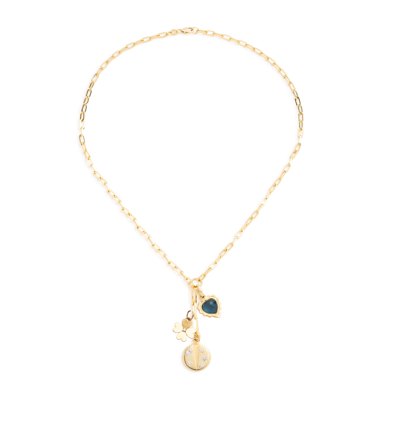 Resilience, Clover & Gemstone Heart Charm Necklace - Elegant Clip-On Extender for Layering | Perfect for Valentine's Gifts, Anniversary Jewelry & Everyday Wear
