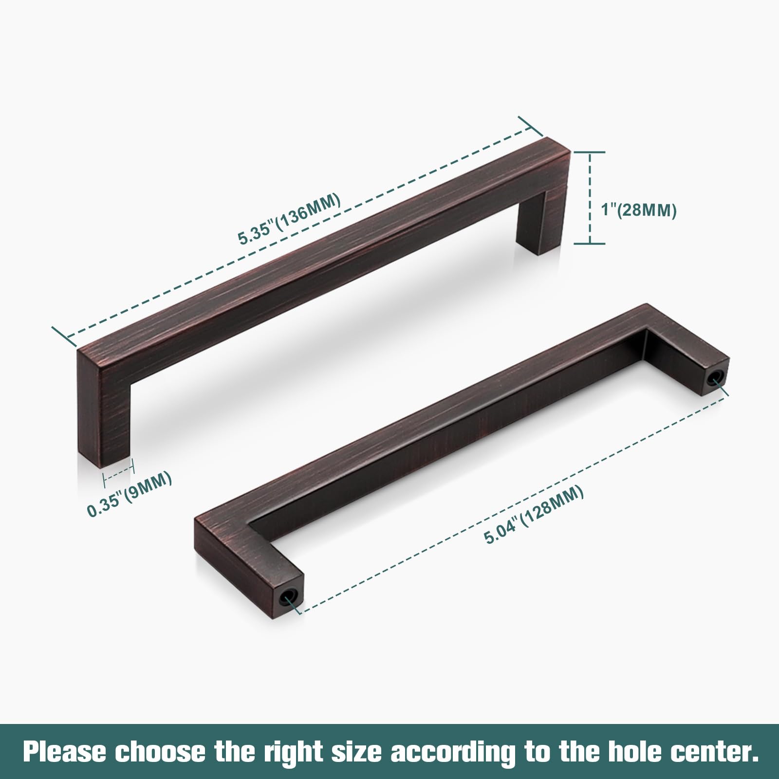 GOBEKOR 10 Pack Oil Rubbed Bronze Cabinet Pulls - 5 Inch (128mm) Hole Center Square Drawer Handles - Solid Metal Kitchen Cabinet Hardware for Dresser, Wardrobe & Bathroom Storage