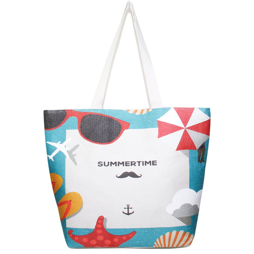 Stylish Summer Beach Tote Bag with Starfish & Airplane Print - Lightweight Shoulder Bag for Women, Perfect for Vacation, Poolside & Outdoor Activities