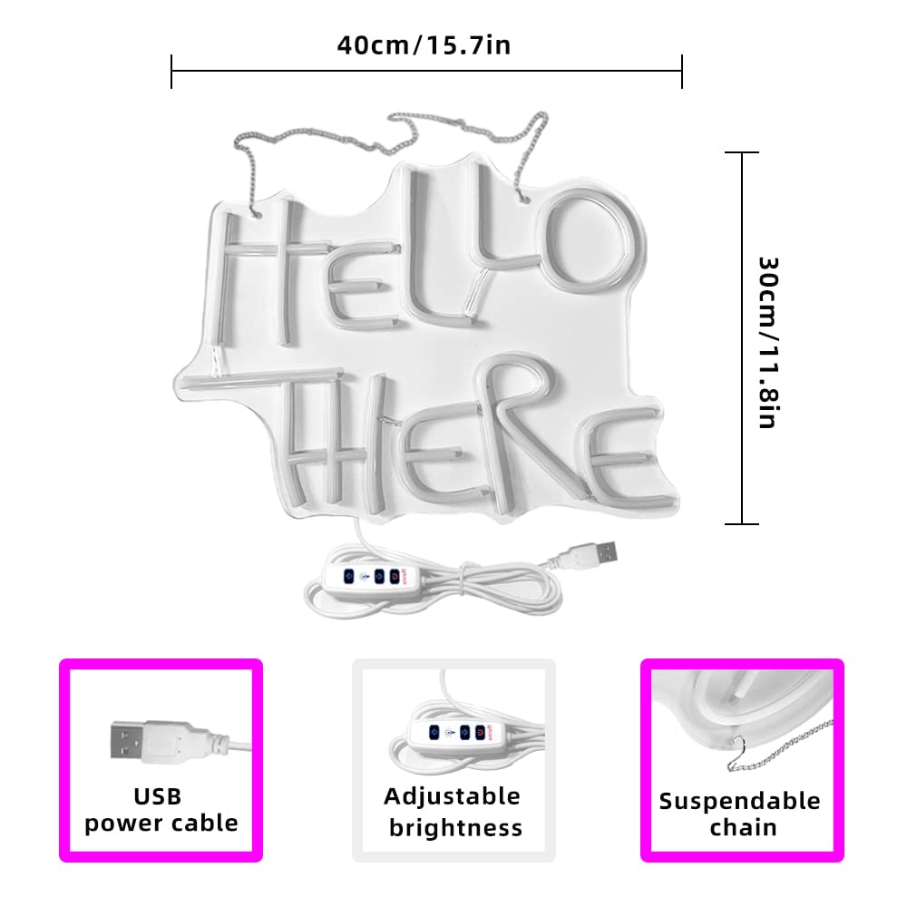 Hello There LED Neon Sign - Wall Decor Welcome Light for Shop, Restaurant, Bar, Pub, Hotel & Man Cave - USB Powered with On/Off Switch - Perfect for Business Signs, Home Decor & Party Lighting