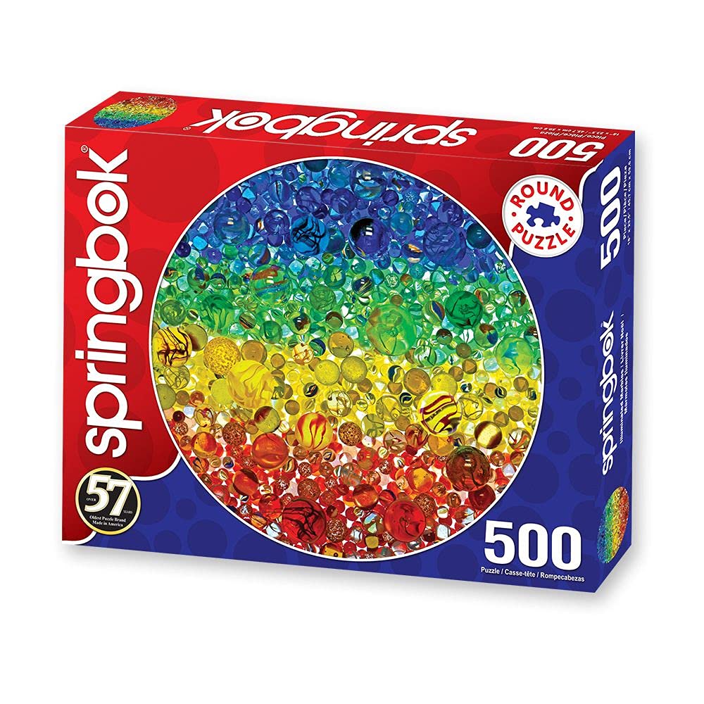 Springbok 500-Piece Round Jigsaw Puzzle - Illuminated Marbles Challenge - USA Made - Perfect for Family Game Night & Puzzle Enthusiasts