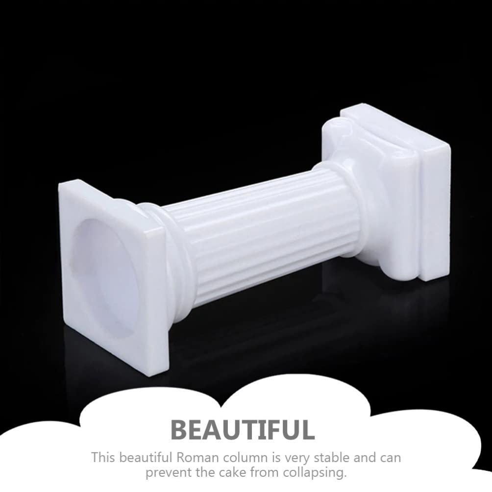 DOITOOL 4Pcs Roman Column Cake Stand Supports - White Plastic Wedding Cake Pillar Holders for Baby Shower, Birthday Party & Floral Arrangements - Durable Cake Decorations for Multi-Tiered Cakes and Centerpieces
