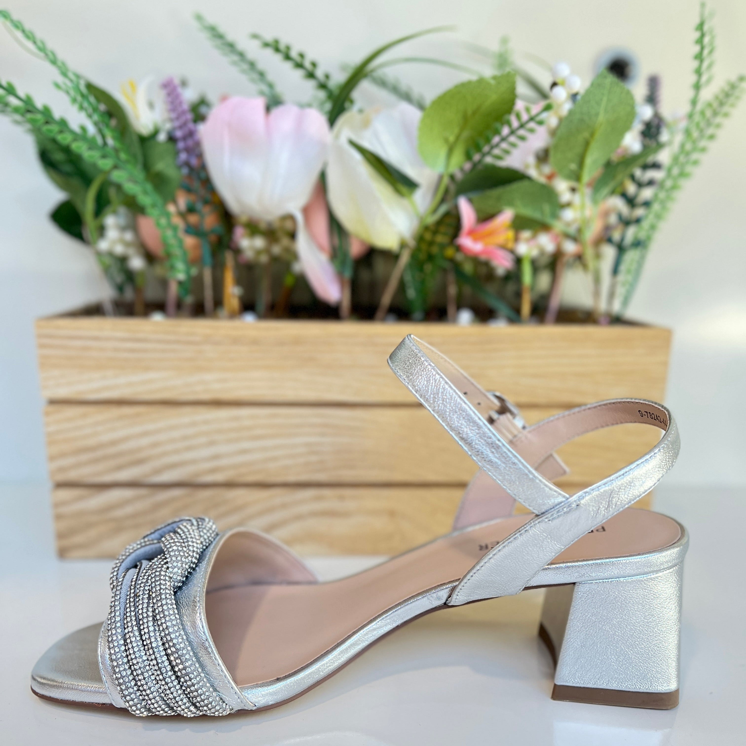 Peter Kaiser Women's Silver Block Heel Sandals - Comfortable Dressy Summer Shoes for Weddings, Parties & Office Wear