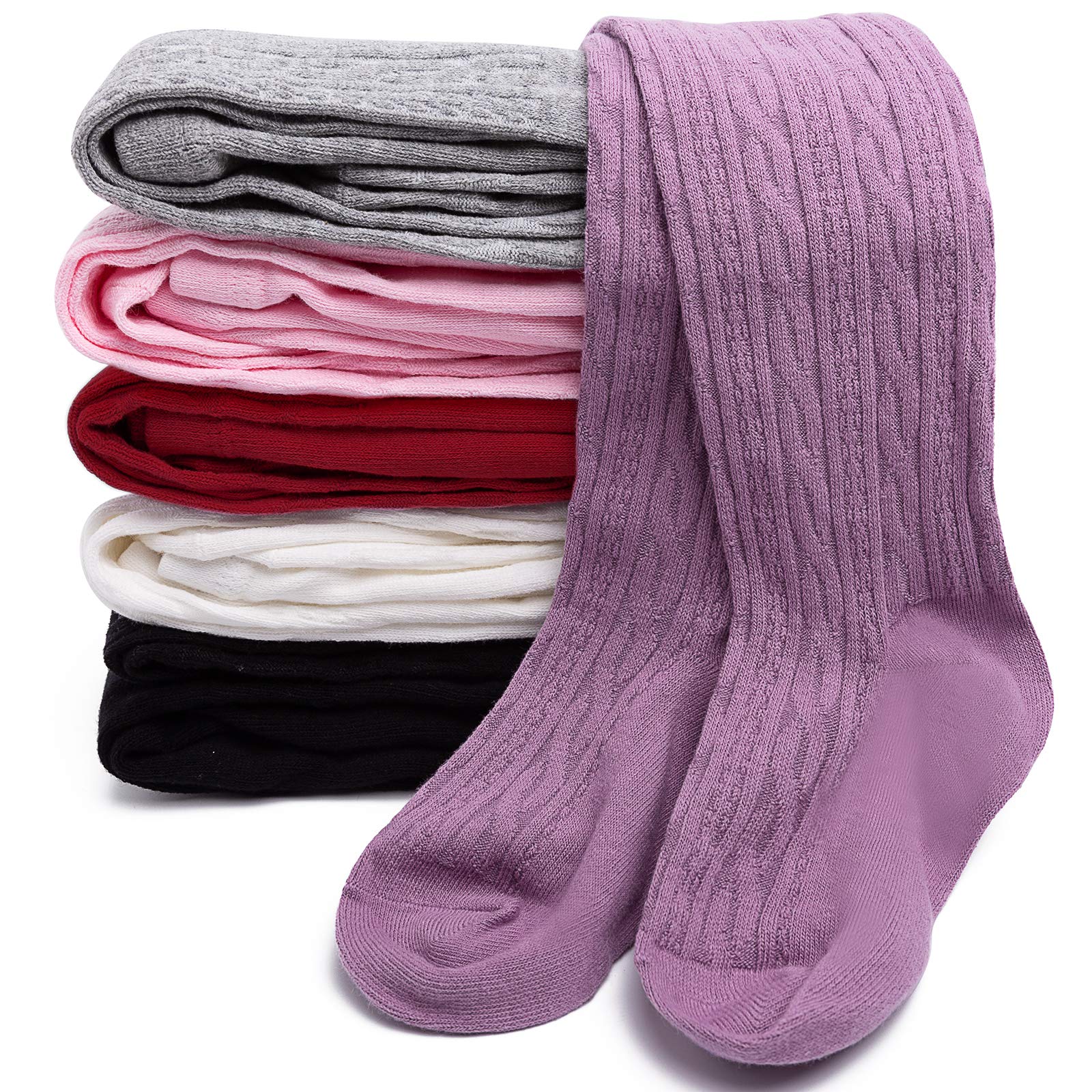 TechCity Girls' Seamless Cotton Cable Knit Tights & Leggings for Toddlers 2-14 Years - Soft Stretchy Stockings for School, Play & Winter Outfits