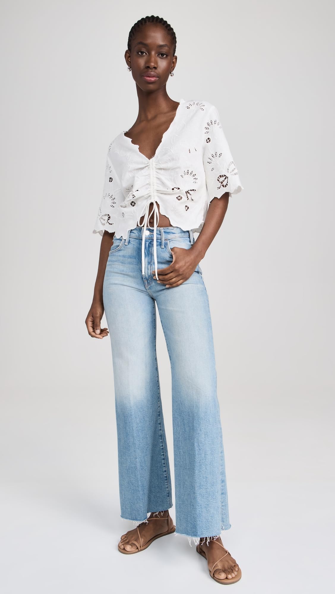 MOTHER Women's The Hustler Roller Fray Jeans - High Waist Distressed Denim Pants for Casual Outfits & Street Style Fashion