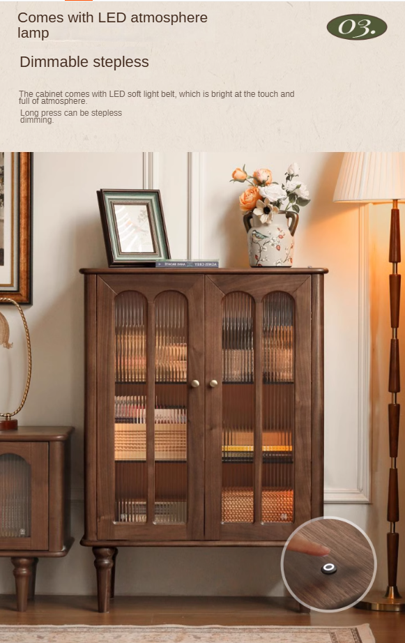 Vintage Black Walnut Solid Wood Side Cabinet - Handcrafted Retro Nightstand for Bedroom, Living Room & Office Storage