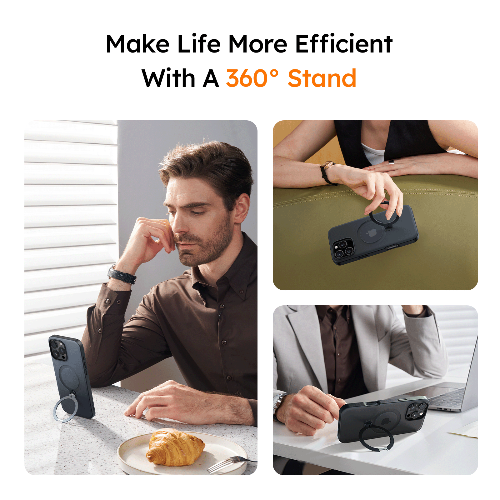 Ostand Q3 360° Rotating Phone Stand Holder for iPhone 15/16/16e - Perfect for Desk, Home Office, Video Calls & Hands-Free Viewing