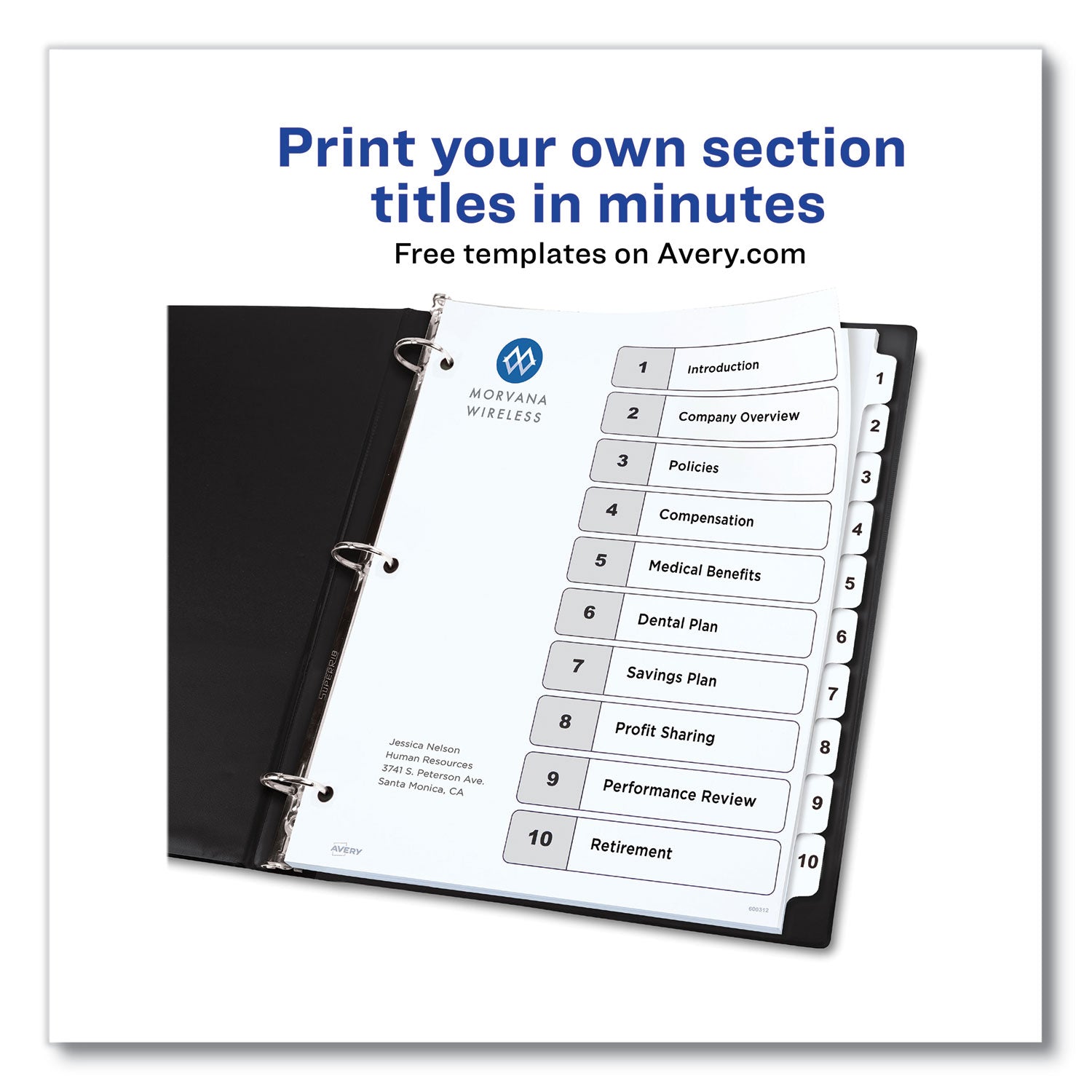 Avery Customizable Table of Contents Dividers - 10 Tab Index Tabs (1-10), 11 x 8.5 Inches, White, 6 Sets - Perfect for Office Organization, School Binders & Document Filing