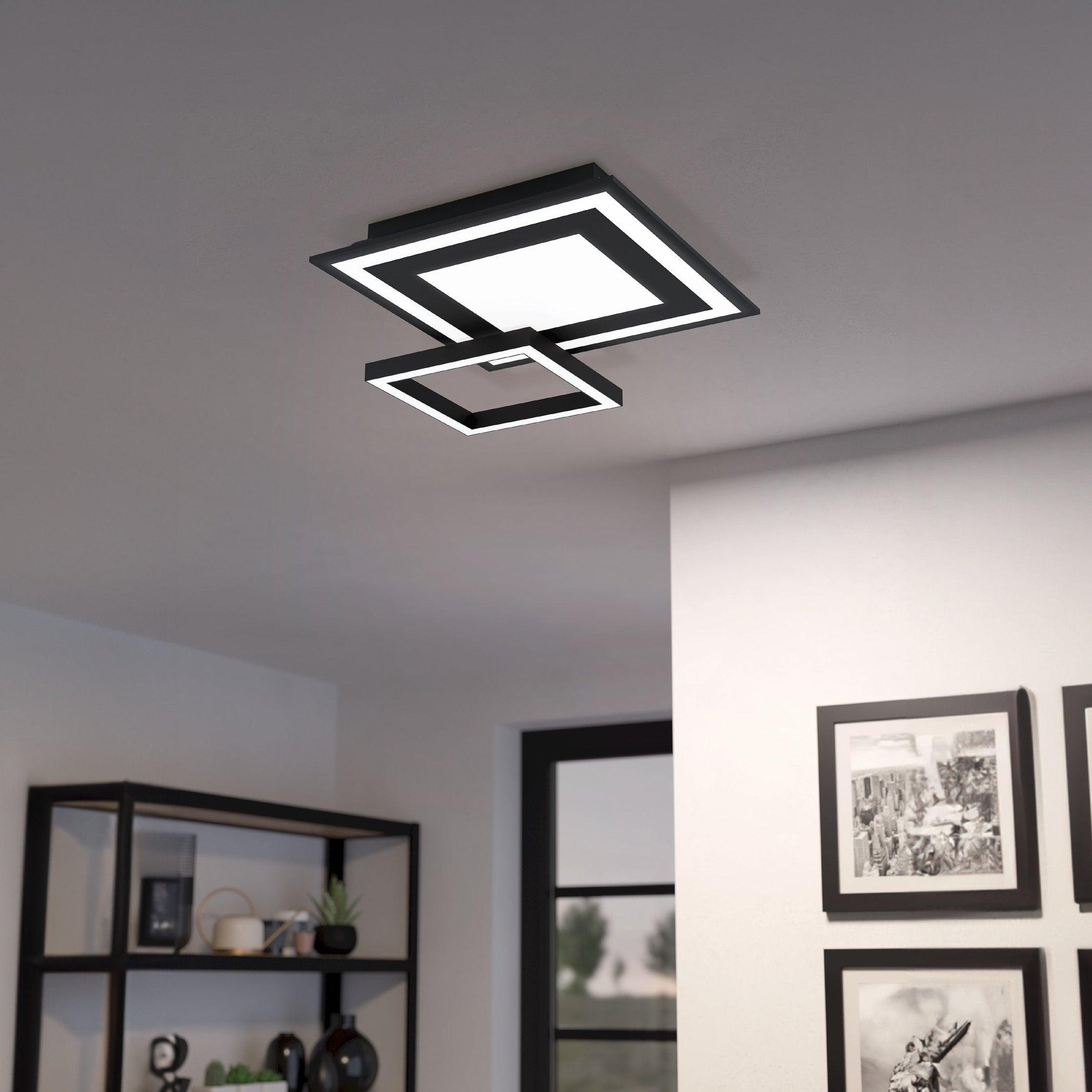 Eglo Connect Savatarila Z Smart Modern LED Square Black Ceiling Flush Mount Light - Dimmable WiFi Control for Living Room, Bedroom & Kitchen