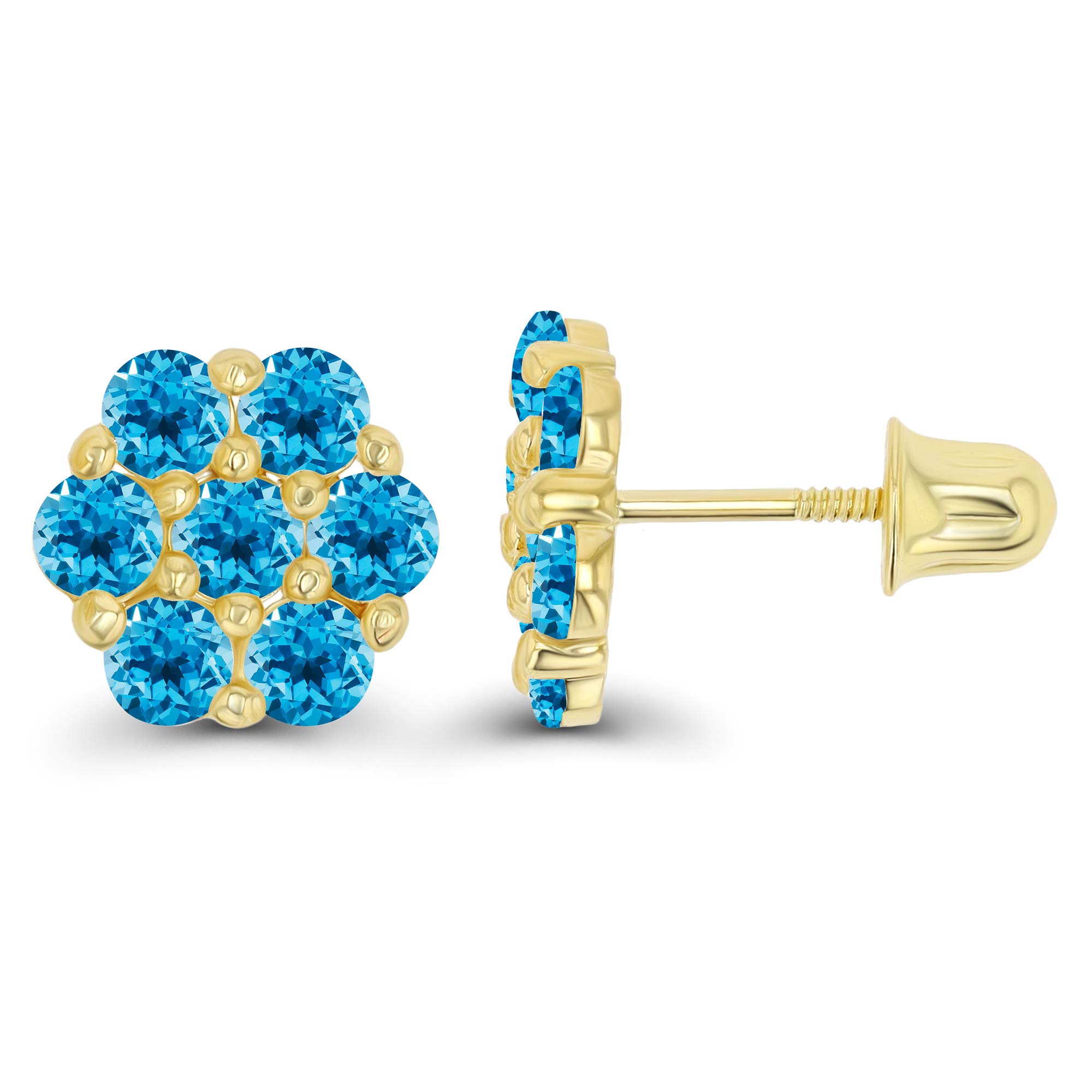 14K Gold 8mm Cluster Natural Birthstone Flower Screwback Stud Earrings for Women | Round Birthstone Jewelry | Perfect for Weddings, Anniversaries & Gift Giving