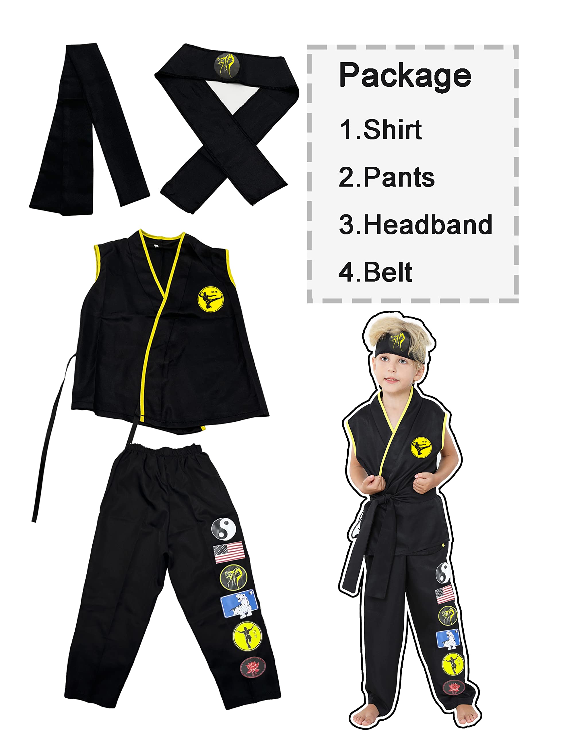 Kids Karate Costume Uniform with Headband & Belt - Halloween Dress Up, Pretend Play, Cosplay Outfit for Boys & Girls | Perfect for Parties, Martial Arts Training & Role Play