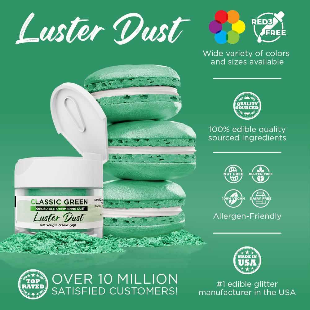 Premium Edible Classic Green Luster Dust - 1 lb Bulk Size for Cake Decorating, Candy Making & DIY Edible Crafts
