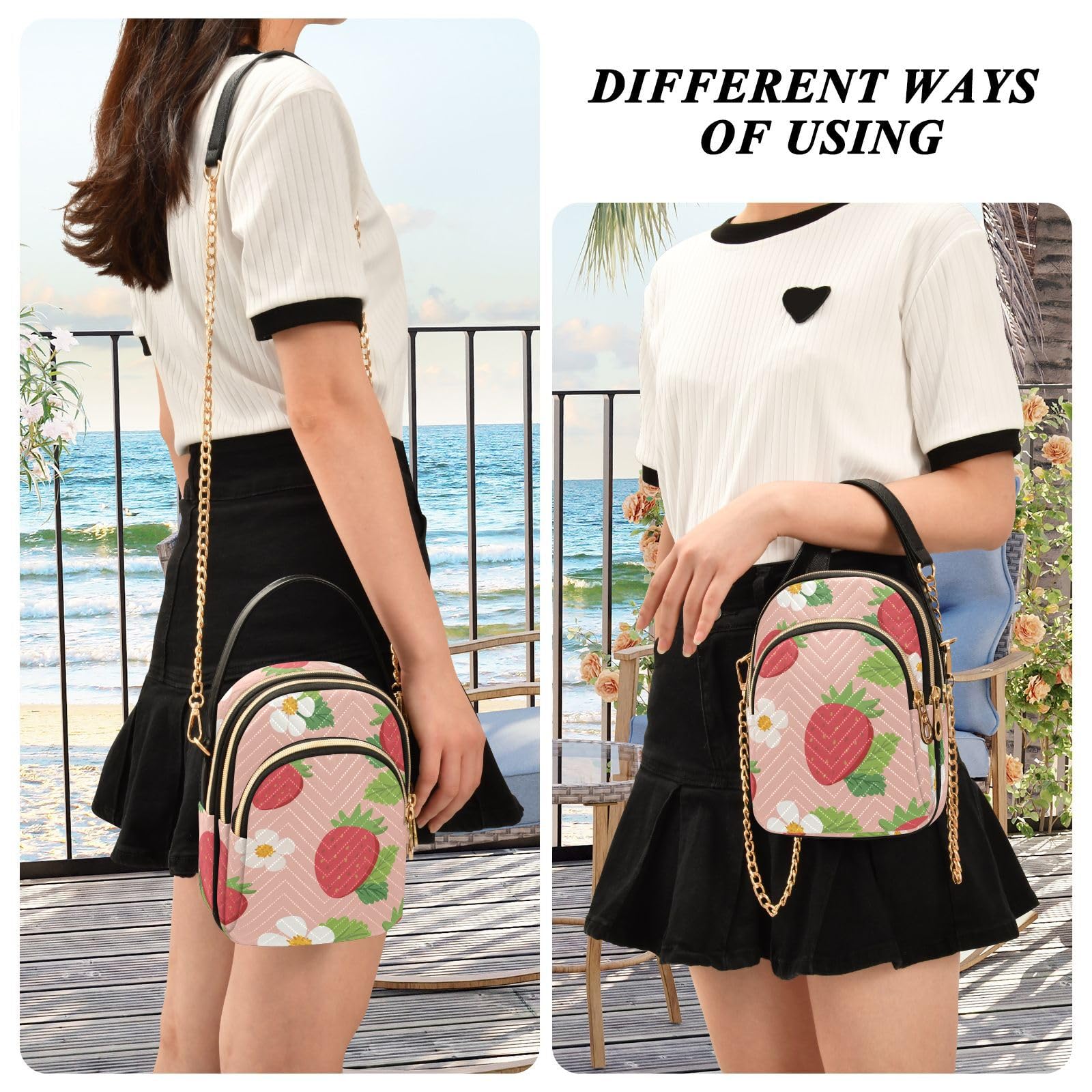 Strawberry Crossbody Bag for Women - PU Leather Adjustable Shoulder Bag for Daily Use