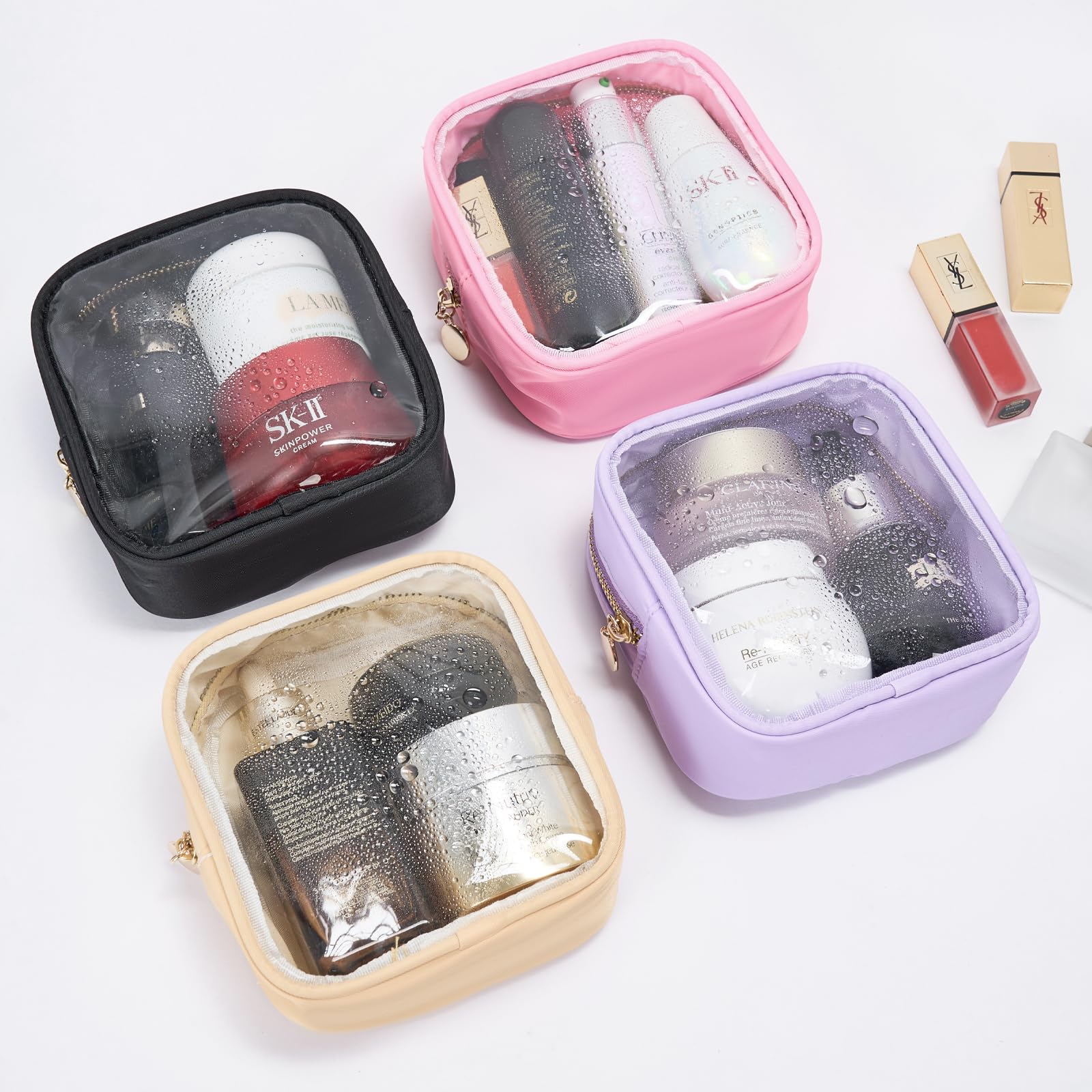 Clear Cosmetic Bag Mini Makeup Bag for Women - Small Zipper Pouch for Purse Organizer | Travel Toiletry Essentials | Cute Preppy Makeup Organizer for Daily Use, Gym & Vacation