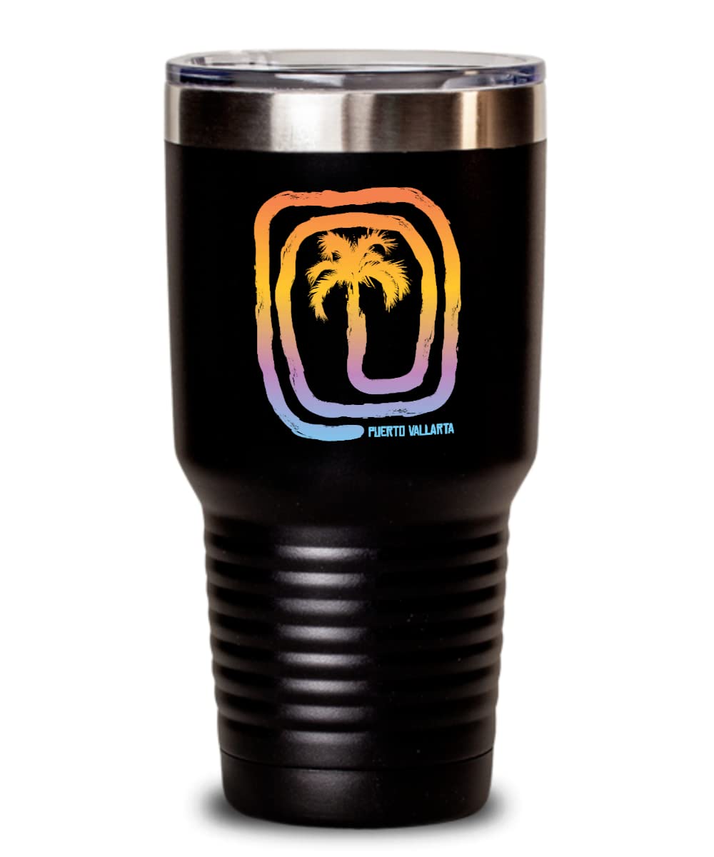 30oz Insulated Tumbler with Lid - Puerto Vallarta Mexico Themed Vacuum Stainless Steel Travel Mug for Hot & Cold Drinks - Perfect for Beach, Office, and Outdoor Adventures