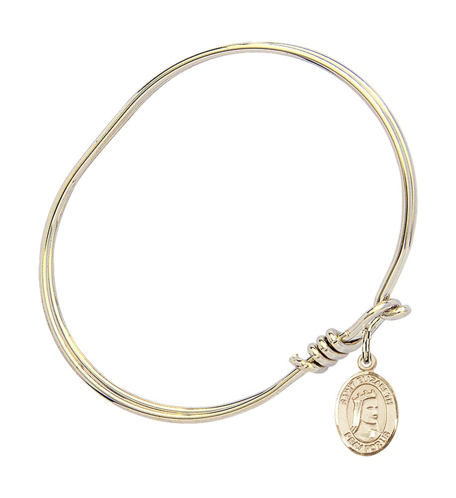 Gold-Filled Oval Eye Hook Bangle Bracelet with St. Elizabeth of Hungary Charm - Elegant Religious Jewelry for Women - Perfect for Church, Weddings & Daily Wear - Ideal for Prayer, Gifts & Faithful Fashion Accessories