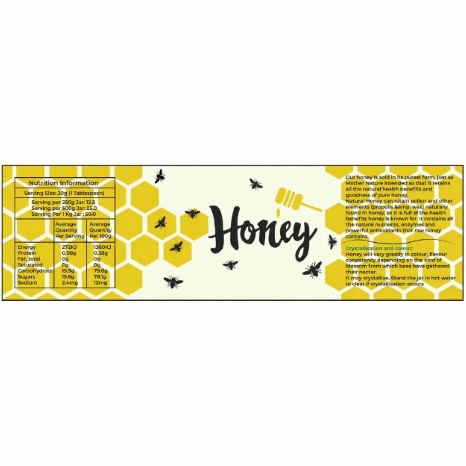 100 Honey Labels with Nutritional Facts - Customizable, Waterproof Stickers for Honey Jars - Perfect for Beekeepers, Homemade Honey & Gifts