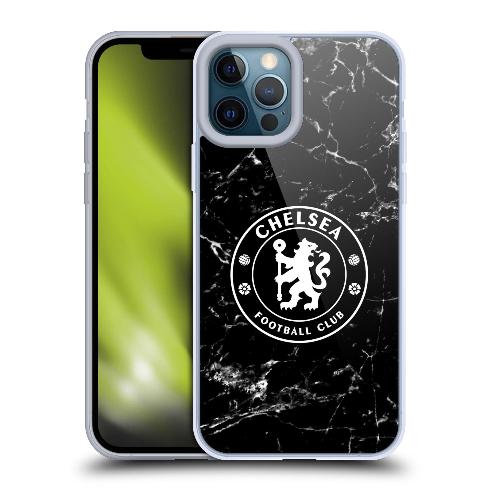 Head Case Designs Chelsea FC Black Marble Crest Soft Gel Case for iPhone 12 Pro Max - Premium Protection for Football Fans