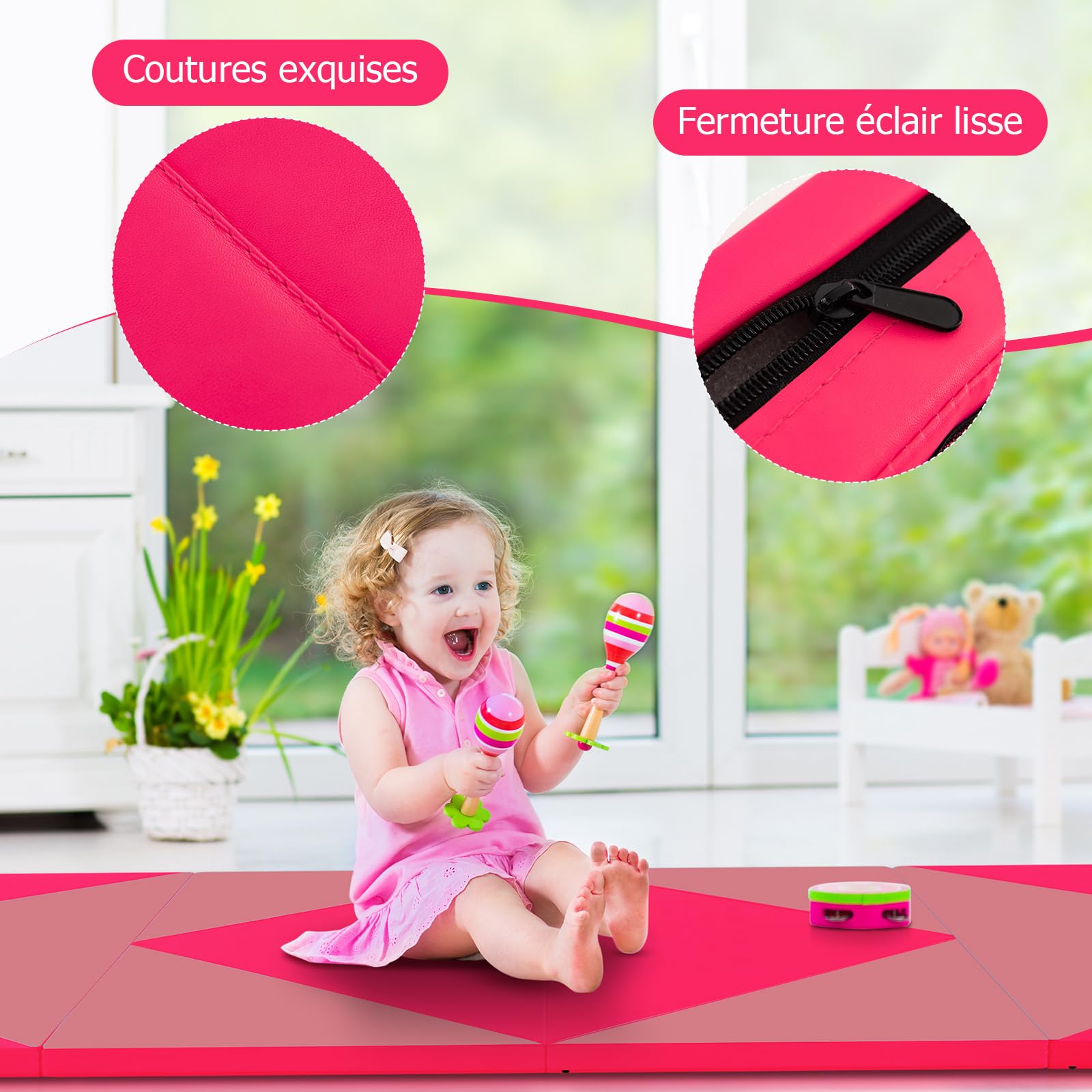 COSTWAY Thick Folding Exercise Mat, Non-Slip PU Foam Gym Mat with Handles for Yoga, Pilates, Home Workouts & Gymnastics Training - Perfect for Home Gym, Studio & Outdoor Fitness