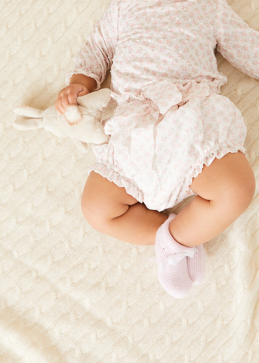 Tilly Floral Print Baby Bloomers with Bow Detail - Pink (1-6 Months) | Soft Cotton Bloomers for Newborns, Infants & Toddlers | Perfect for Photoshoots, Baby Showers & Everyday Wear