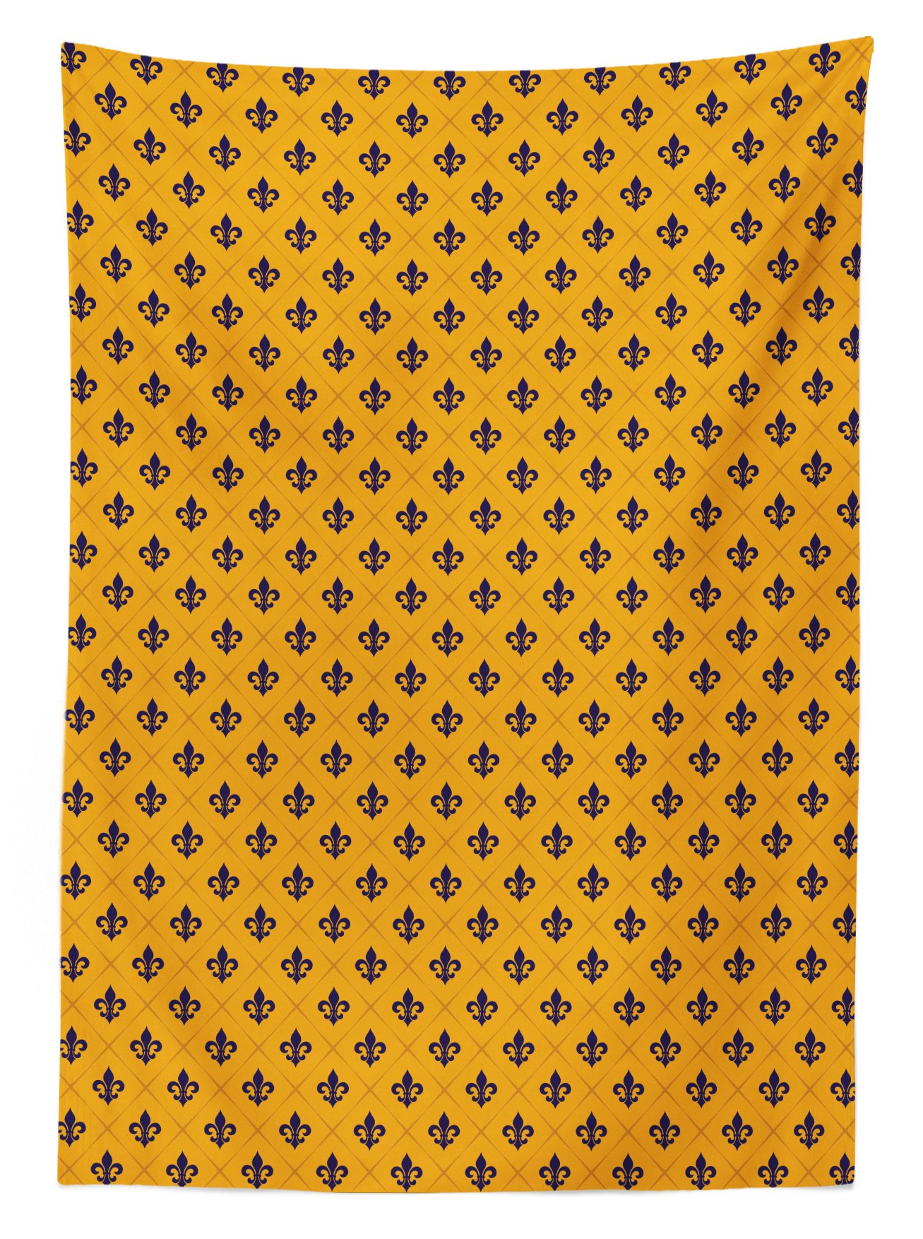 Ambesonne Fleur De Lis Outdoor Tablecloth - Checkered Historical Lily Motif Retro Floral Design, Washable Picnic Table Cover 58x120 Inches, Marigold Purple - Perfect for Garden Parties, BBQs & Outdoor Dining Decor