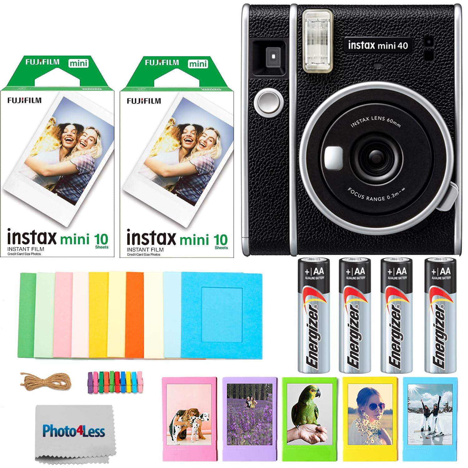 Fujifilm Instax Mini 40 Instant Camera Kit with Twin Pack Film, Batteries & Photo Frames - Perfect for Parties, Travel & DIY Scrapbooking Memories