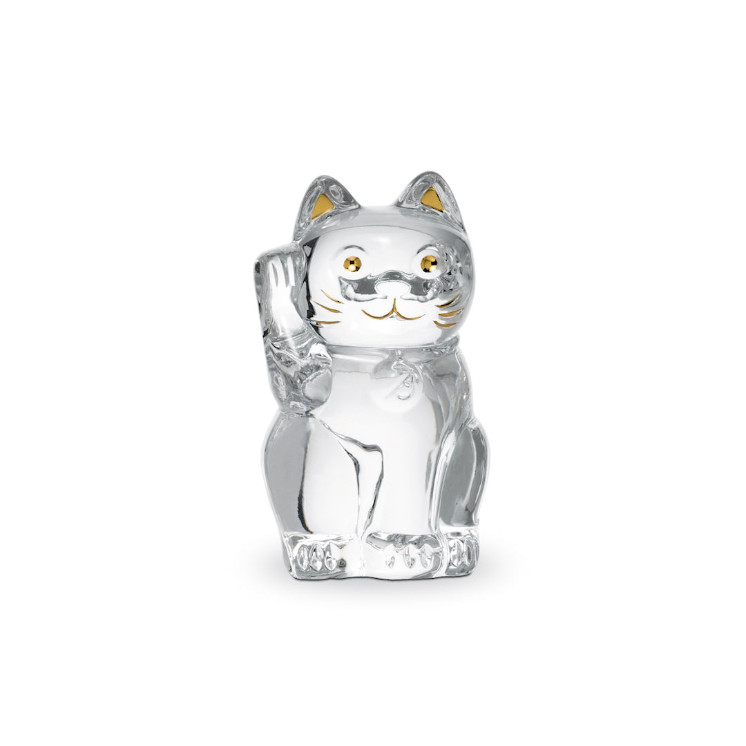 Lucky Cat Clear Glass Figurine - Japanese Maneki Neko Fortune Cat Statue for Home & Office Decor | Perfect for Good Luck Charm, Gift Giving, Feng Shui & Desk Accessories