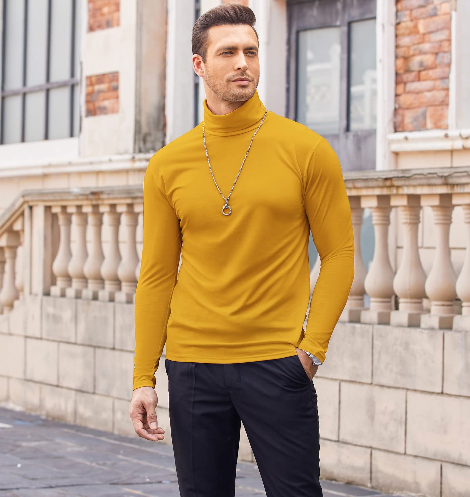 COOFANDY Men's Slim Fit Turtleneck T-Shirt - Lightweight Cotton Casual Pullover for Everyday Wear | Office, Date Night & Fall Layering Essential