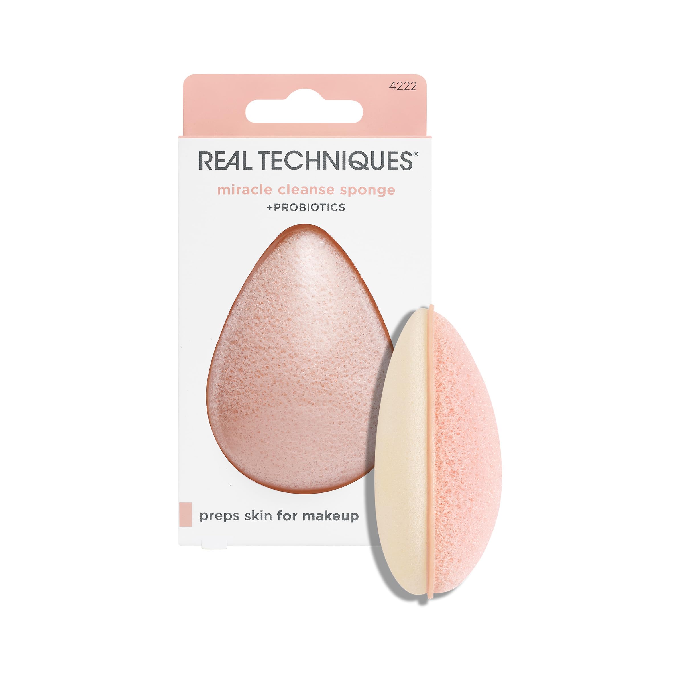 Real Techniques Miracle Cleansing Sponge - Dual Sided Facial Cleanser with Probiotics for Exfoliating & Deep Pore Cleansing | Gentle Skincare Tool, Cruelty-Free (1 Count) | Perfect for Daily Face Wash & Makeup Removal
