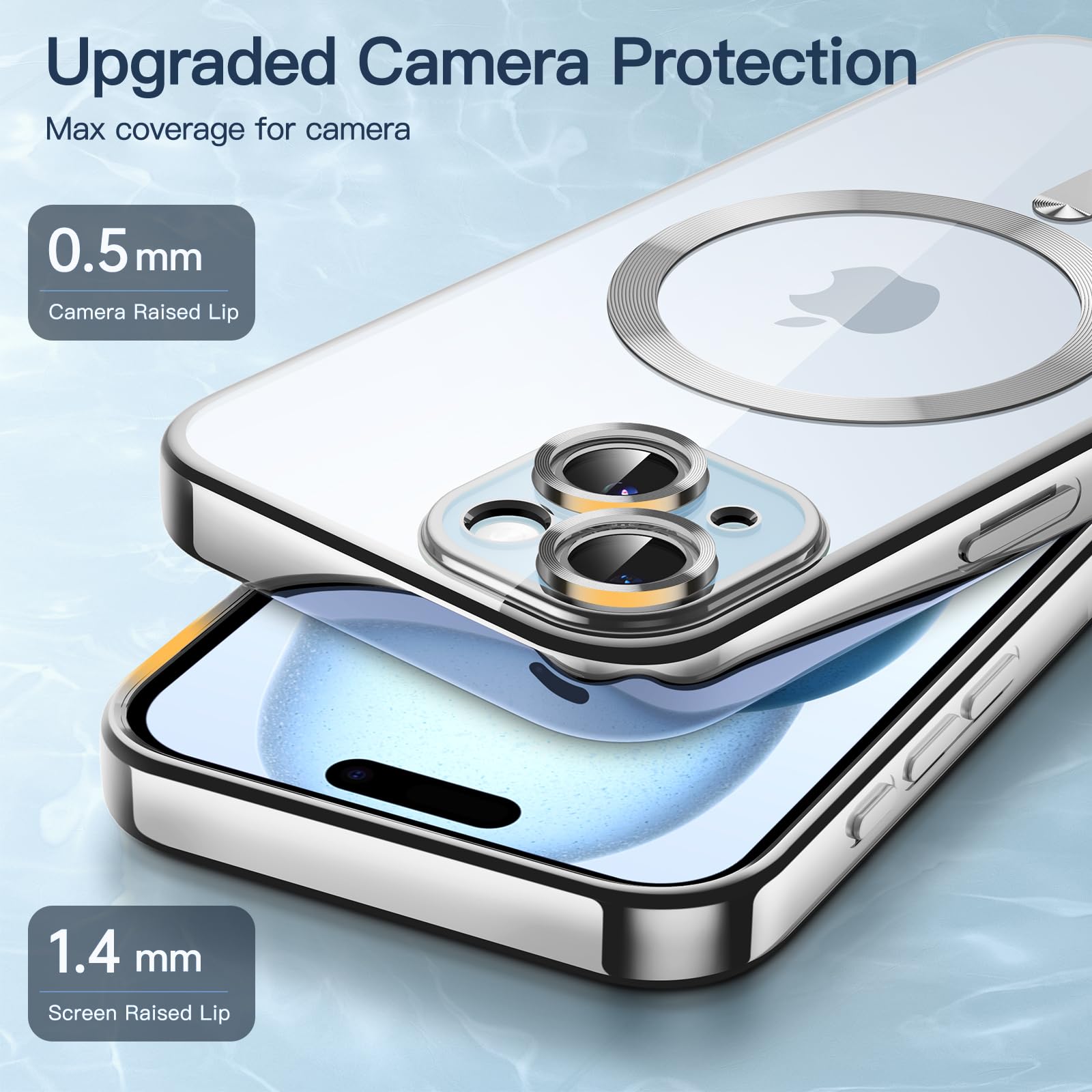 JETech Ultra-Thin Clear Case for iPhone 15 Plus 6.7-Inch | Military-Grade Shockproof Protection | MagSafe Compatible Wireless Charging | Anti-Yellowing TPU Cover with Camera Protection (Silver) - Perfect for Daily Use, Travel & Outdoor Activities
