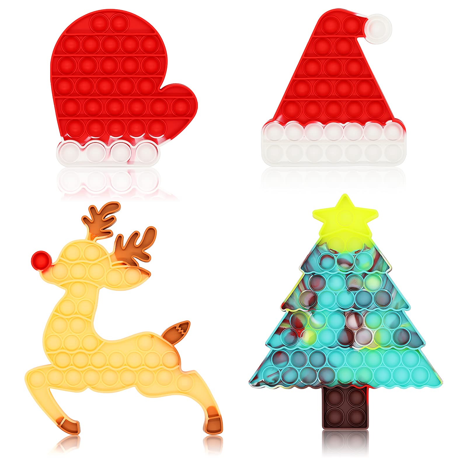 Christmas Pop Fidget Toy - Santa Claus Tree Moose Elk Glove Push Bubble Sensory Toy for Stress Relief | Holiday Party Favors, Stocking Stuffers & Classroom Gifts