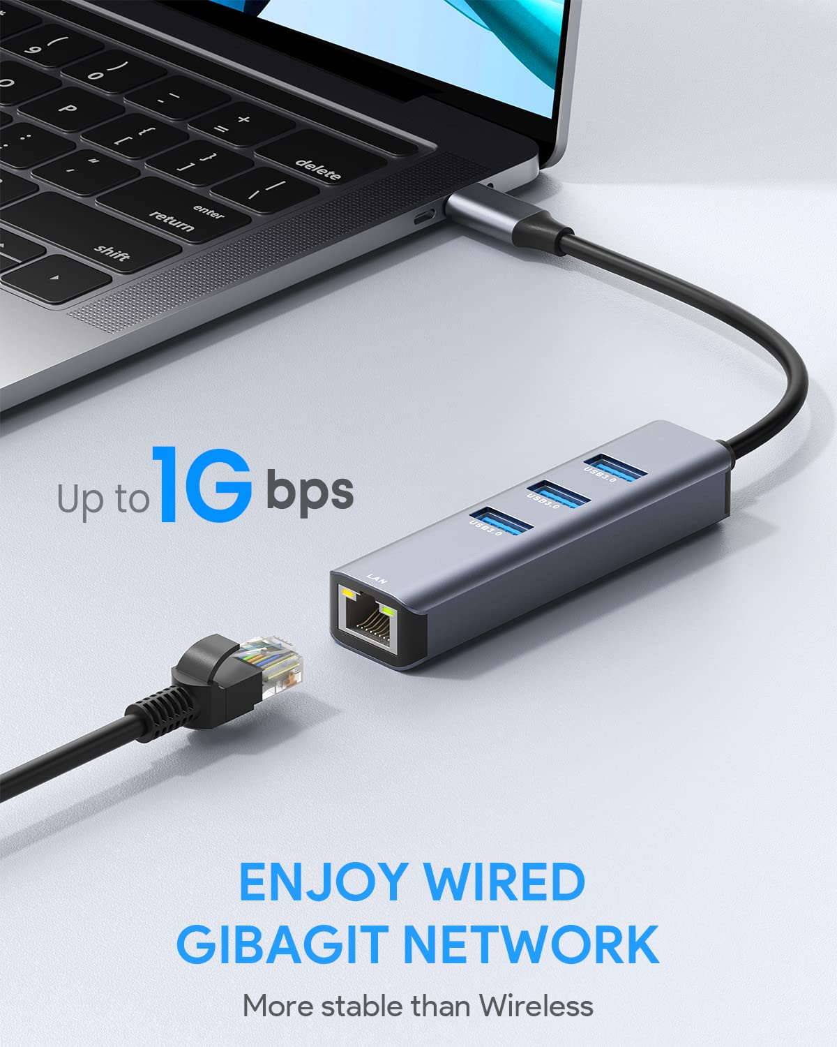 Vilcome USB C to Ethernet Adapter - Gigabit RJ45 to USB-C LAN Network Dongle for MacBook Pro/Air, Dell XPS, iPad Pro & More - Fast Wired Internet Connection for Work, Gaming & Streaming (Grey)