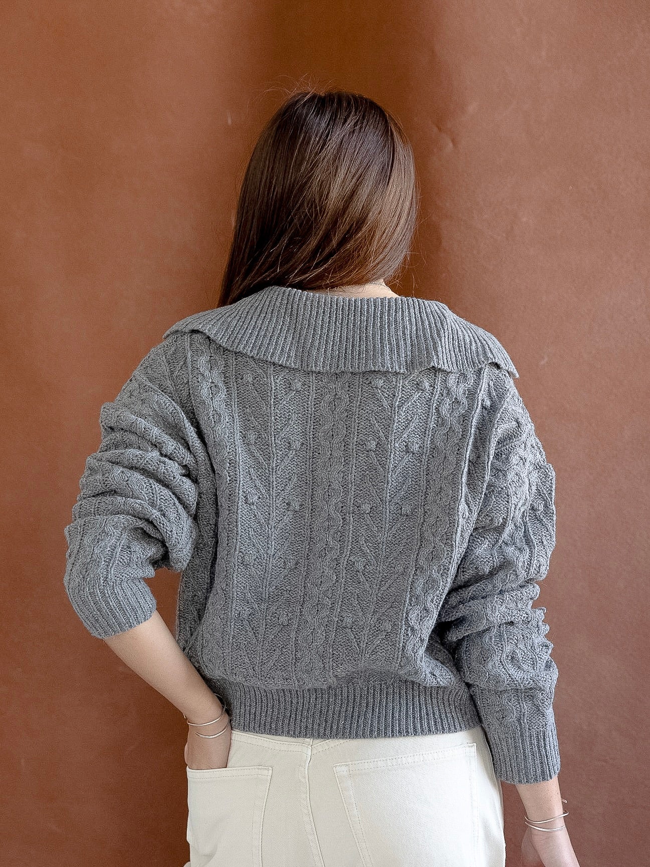 Cozy Grey Wide Cable Knit Sweater for Women - Soft & Warm Winter Pullover - Perfect for Casual Outfits, Office Wear & Holiday Gatherings