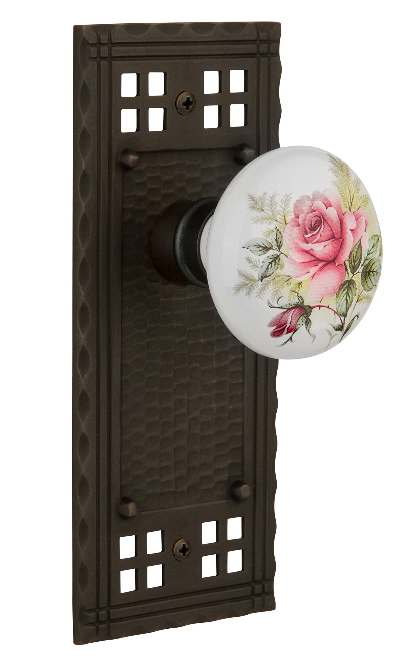 Vintage Double Dummy Door Plate Set - Oil Rubbed Bronze Craftsman Style with White Rose Porcelain Knob - Nostalgic Warehouse 715536 - Perfect for Farmhouse, Cottage & Victorian Home Decor