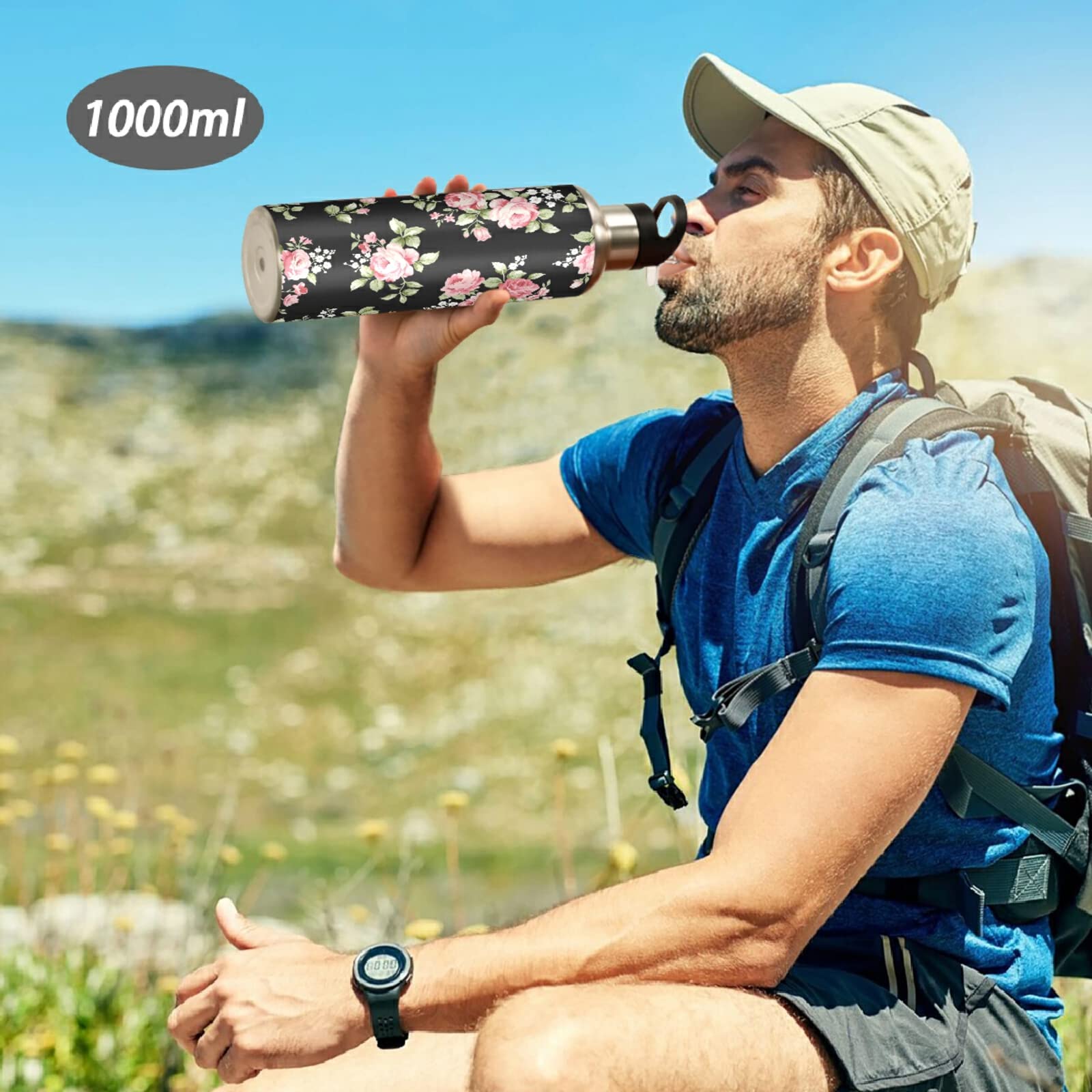 ALAZA Pink Rose Stainless Steel Water Bottle 20oz - Vacuum Insulated for Travel & Gym