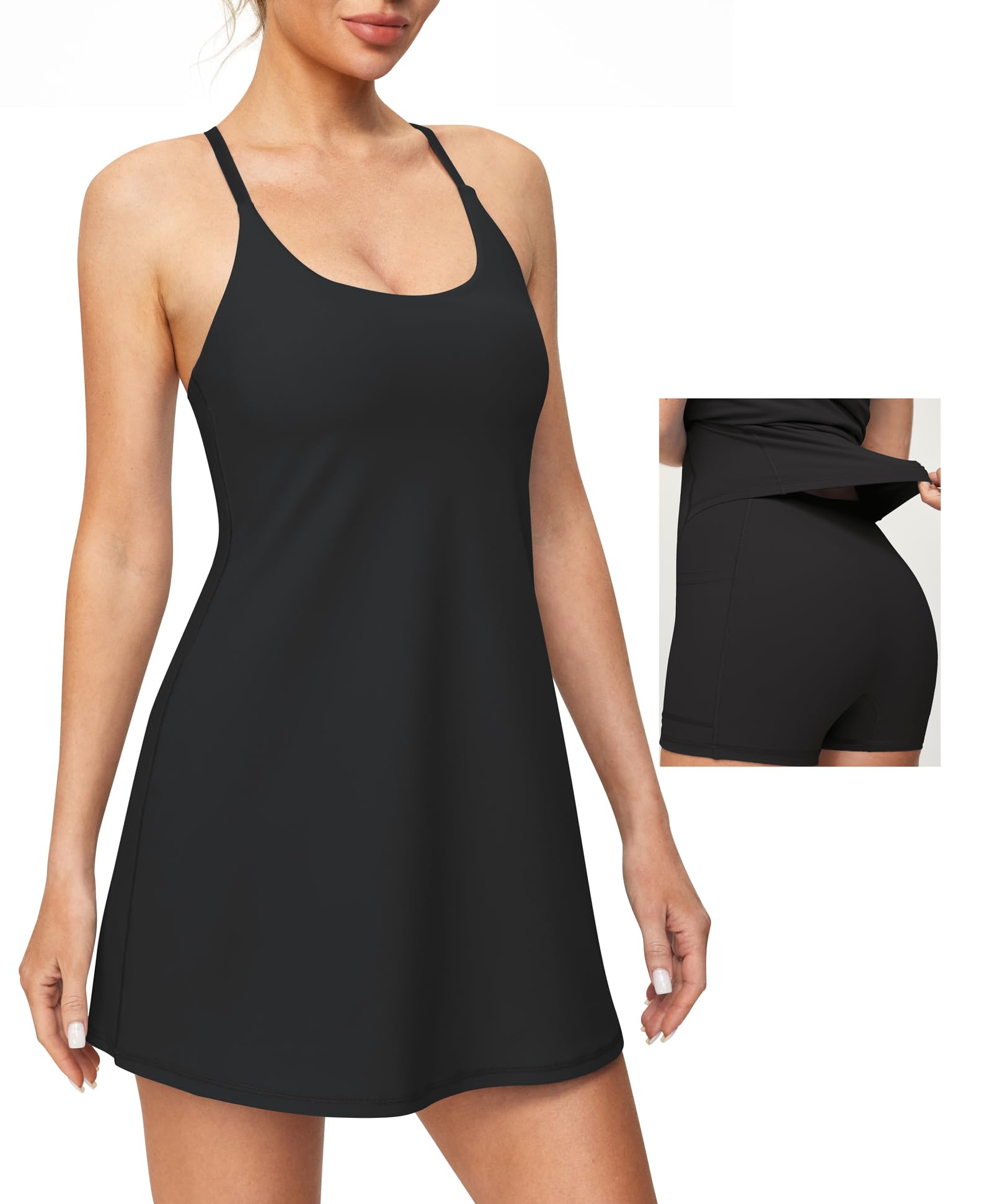 Healthyoga Women's Tennis Dress with Built-in Shorts & Sports Bra - Breathable Summer Athletic Dress with Pockets for Tennis, Golf & Outdoor Activities
