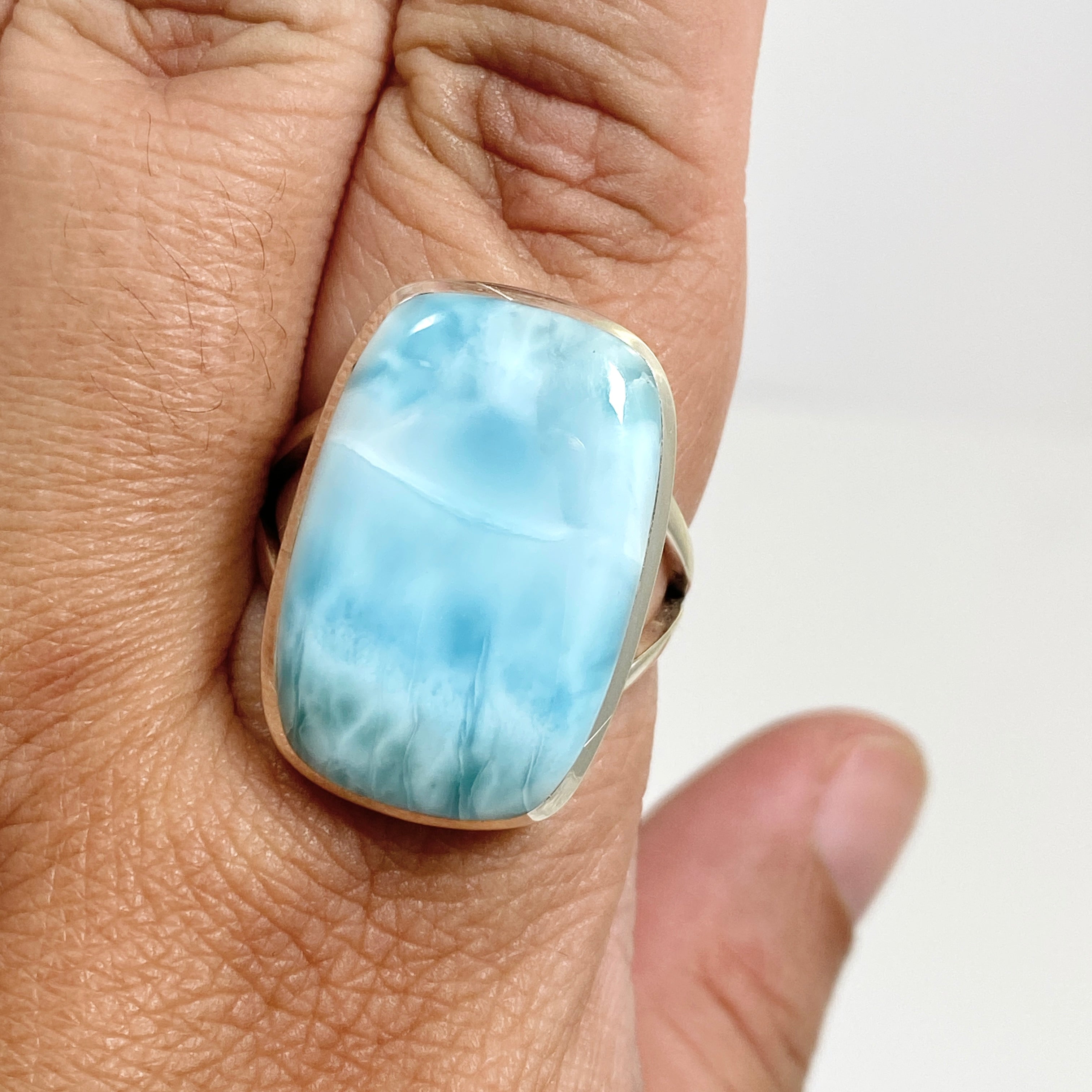 Larimar Rectangular Cabochon Split Band Ring - Size 12 - PRGJ826 - Perfect for Boho Jewelry, Beach Weddings & Everyday Elegant Style
