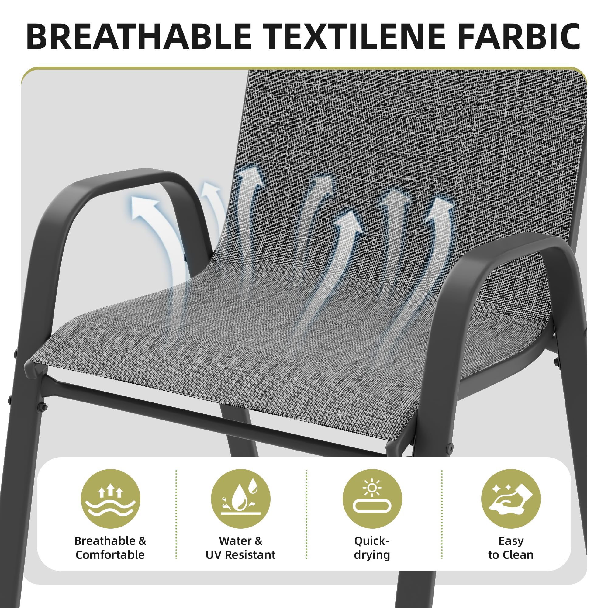 6-Piece Patio Chairs Set - Stackable All-Weather Outdoor Dining Chairs - Breathable Backyard Furniture for Deck, Garden & Lawn - Dark Grey - Perfect for Outdoor Entertaining & Relaxation