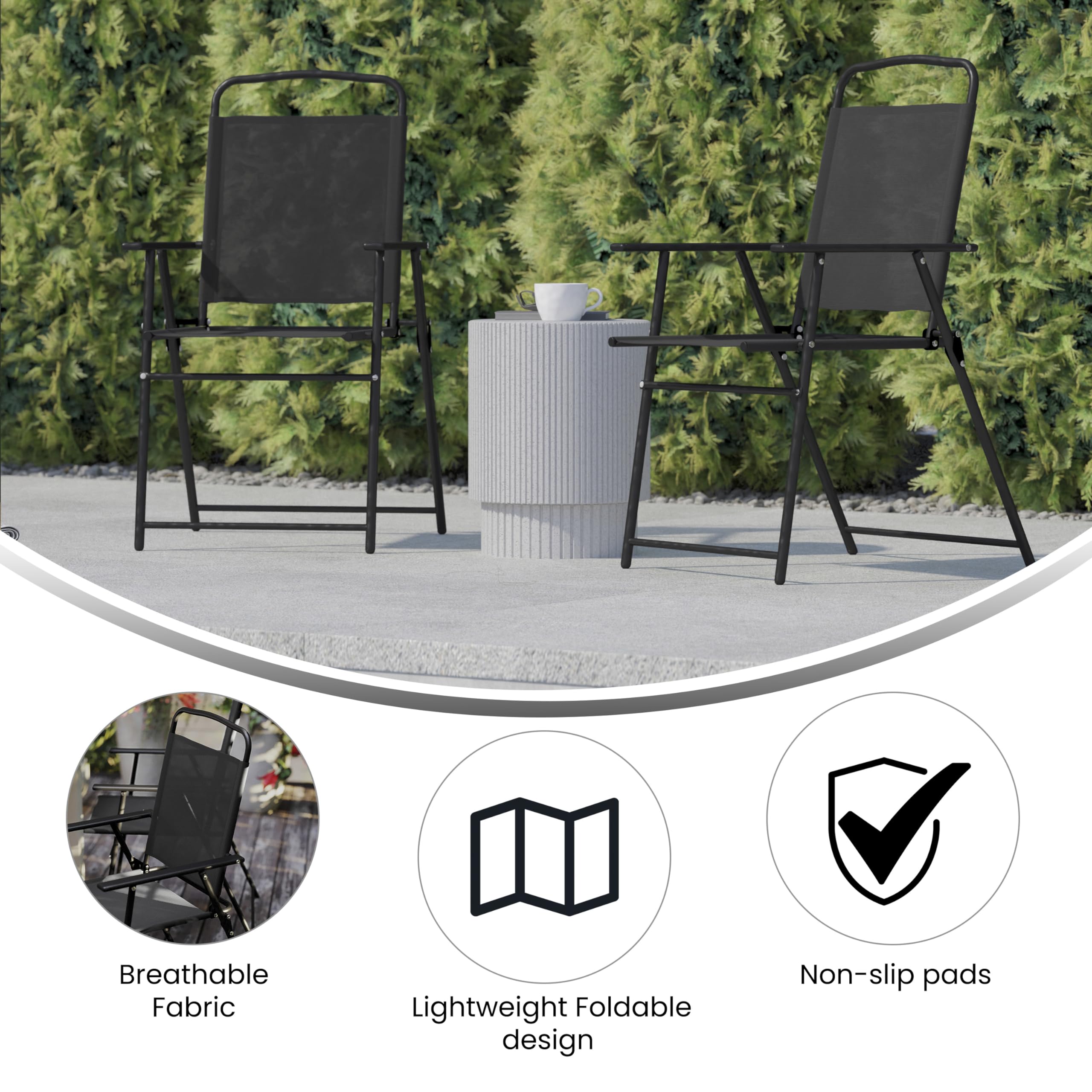 Folding Patio Sling Chairs - Set of 4 Outdoor Textilene Lawn Chairs with Armrests, Durable & Comfortable for Backyard, Poolside, Garden, and Patio Relaxation