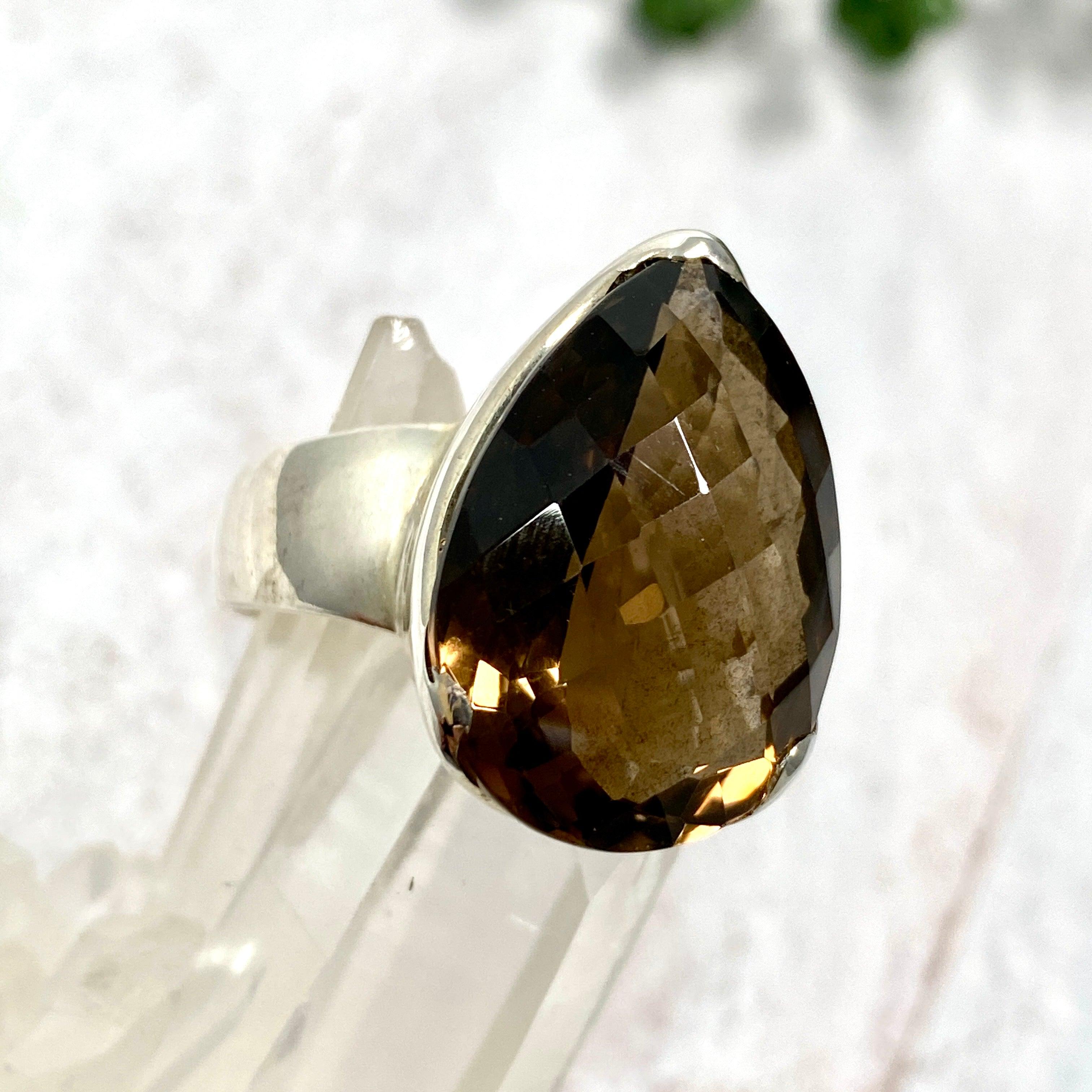 Natural Smokey Quartz Checkerboard Faceted Teardrop Pendant Necklace - 9.5mm Gemstone Jewelry for Women | Perfect for Meditation, Energy Healing & Boho Fashion