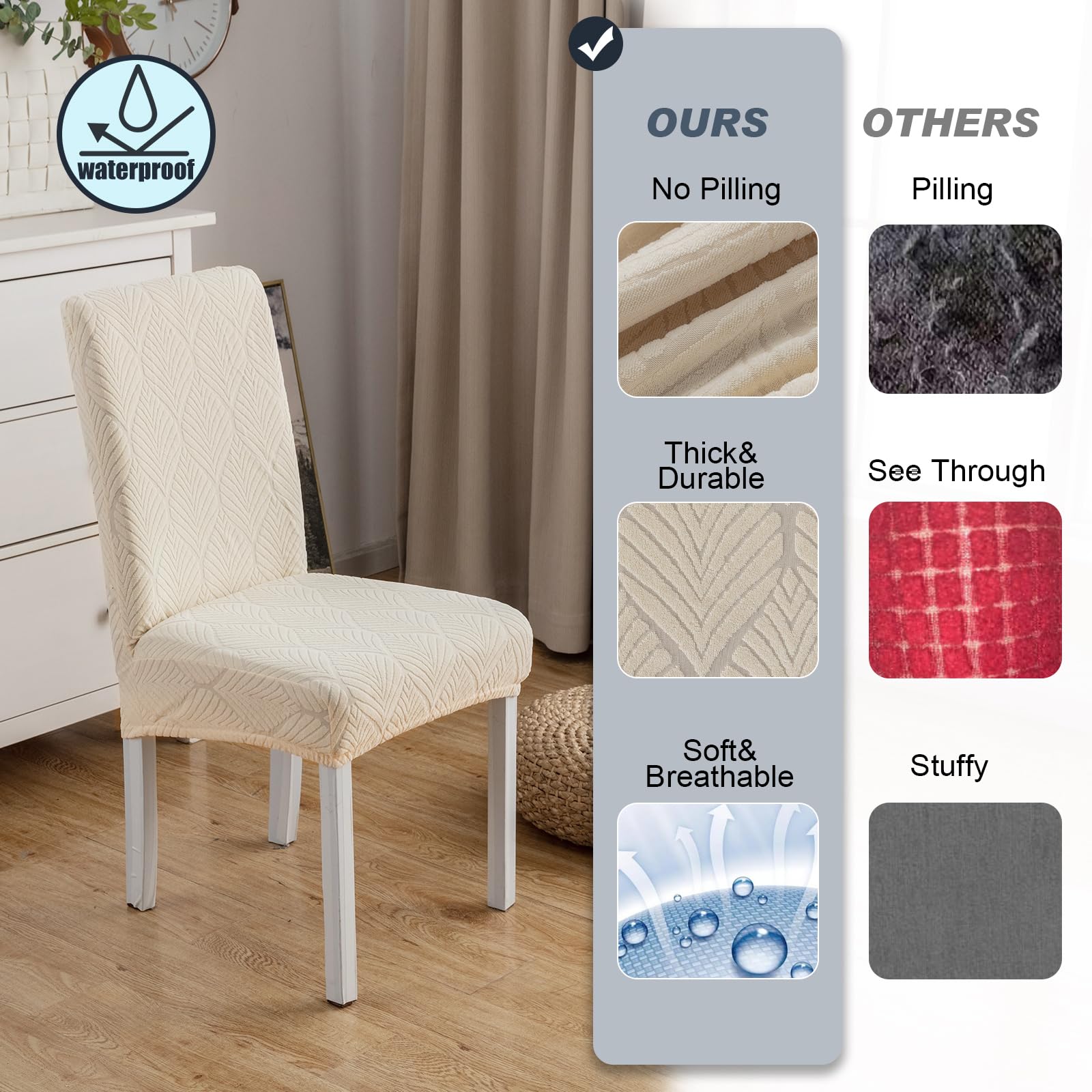 Waterproof Stretch Dining Chair Covers - Washable & Removable Slipcovers for Parsons Chairs - Perfect for Kitchen, Dining Room & Outdoor Use - Protects Against Spills & Stains