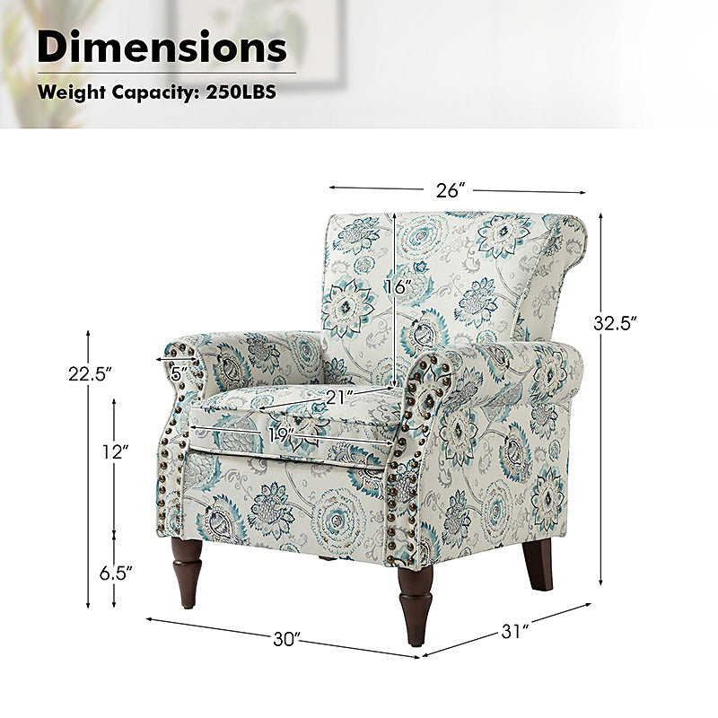 Artemisa Modern Floral Pattern Upholstered Armchair - Comfortable Living Room Accent Chair for Home Office & Lounge Decor