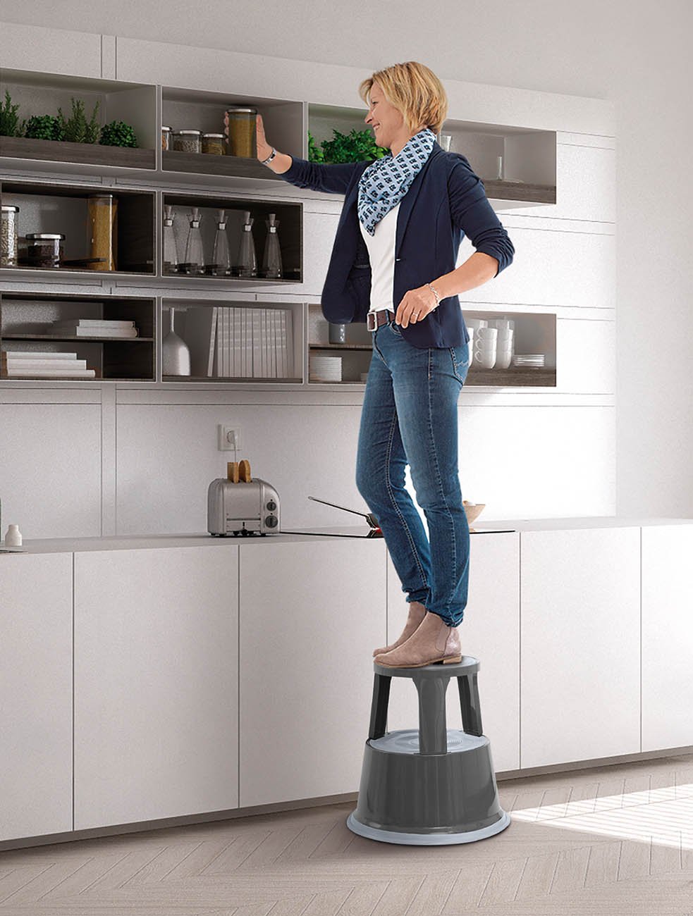 212 101 Black Metal Kickstool - Adjustable Height Bar Stool for Kitchen, Workshop & Garage - Durable Steel Step Stool with Non-Slip Feet