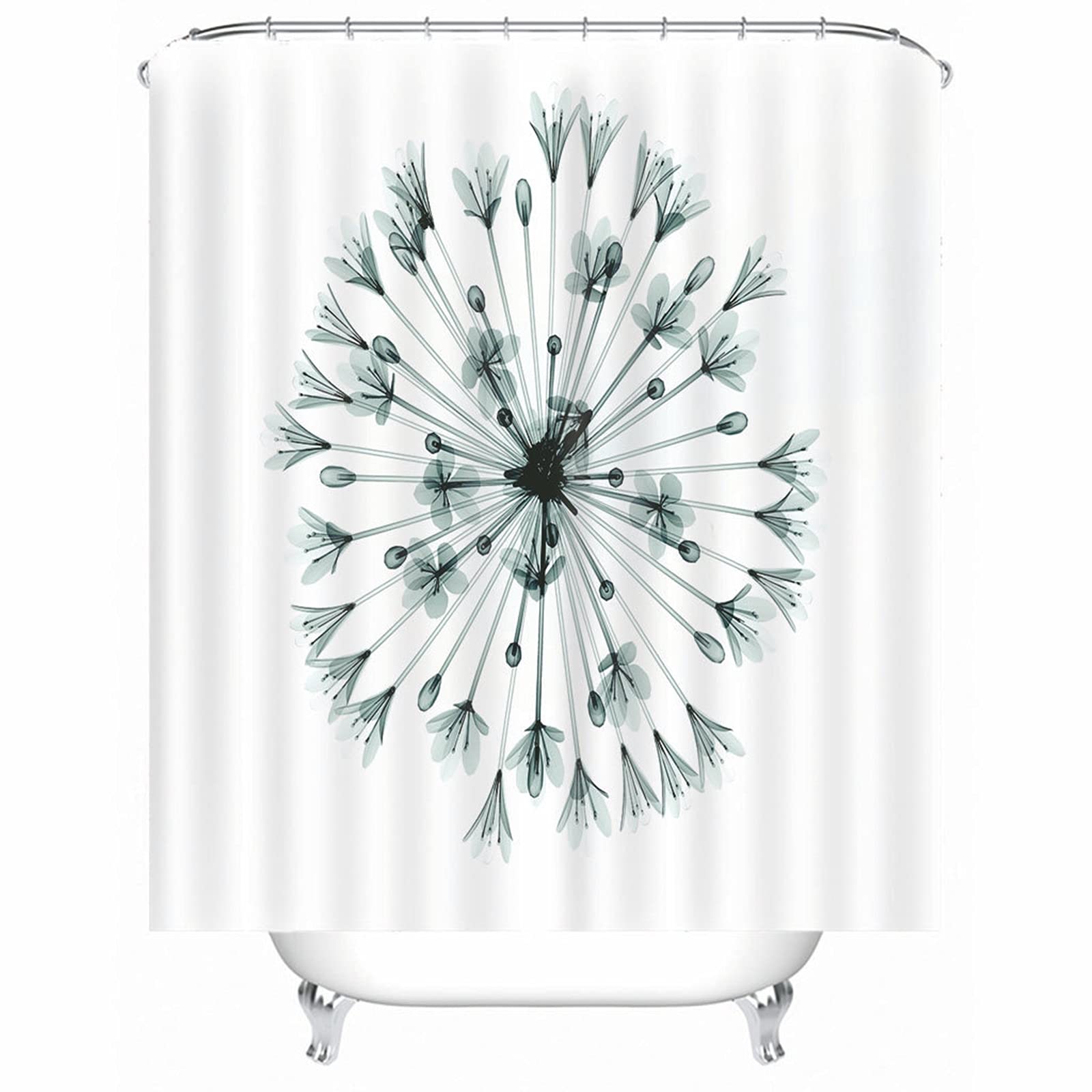 Banemi Polyester Shower Curtain with Floral Design - 90x180 cm White Bathroom Decor - Waterproof & Mold Resistant for Bath Tub and Shower Stall - Includes 12 Metal Hooks - Perfect for Modern Home, Apartment, Hotel and Spa Decor