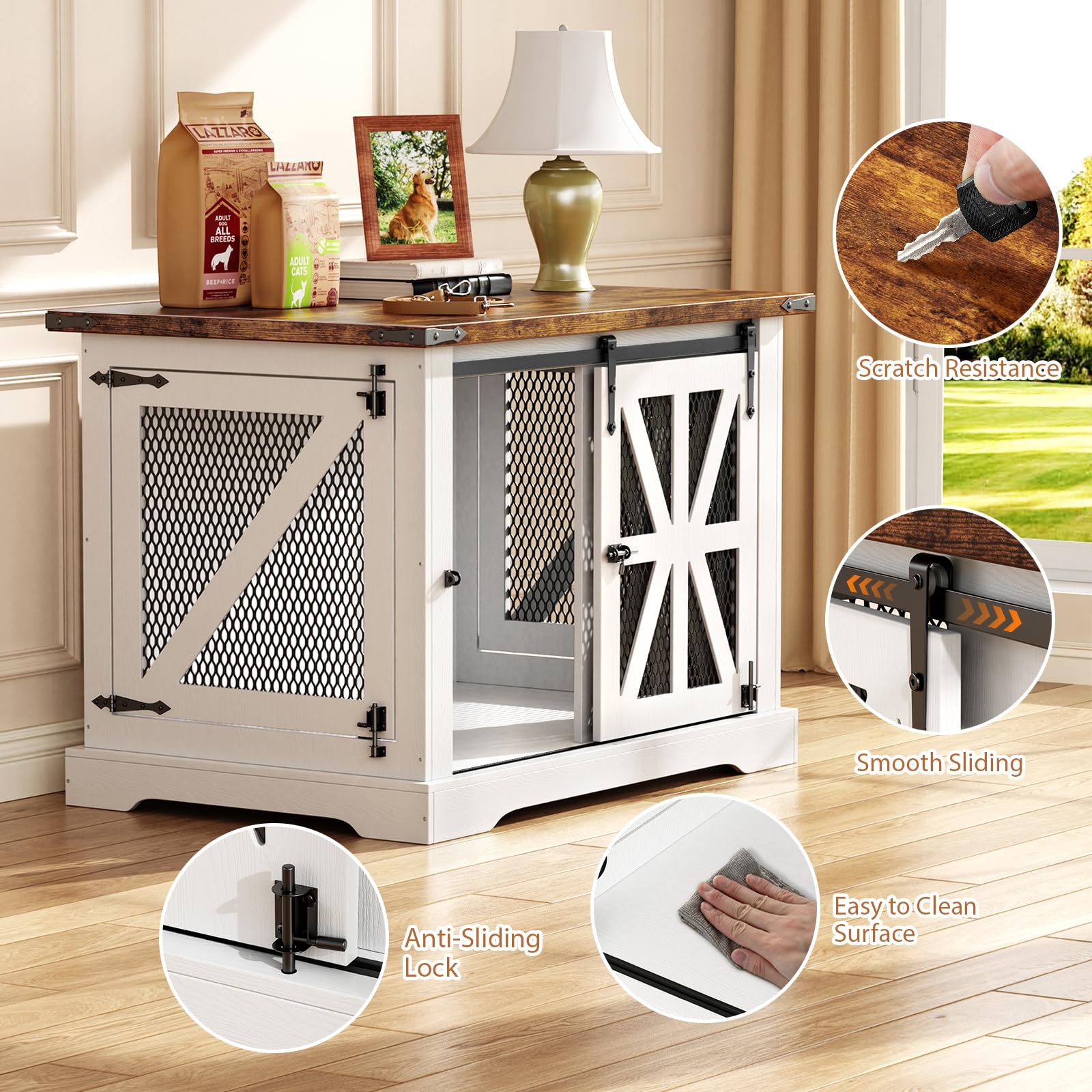 VOPEAK Heavy Duty Large Dog Crate Furniture - XL Chew Resistant Dog Kennel with Double Doors for Medium & Large Dogs | Farmhouse Style End Table for Bedroom & Living Room | Indoor Pet Crate for Home Decor & Pet Safety
